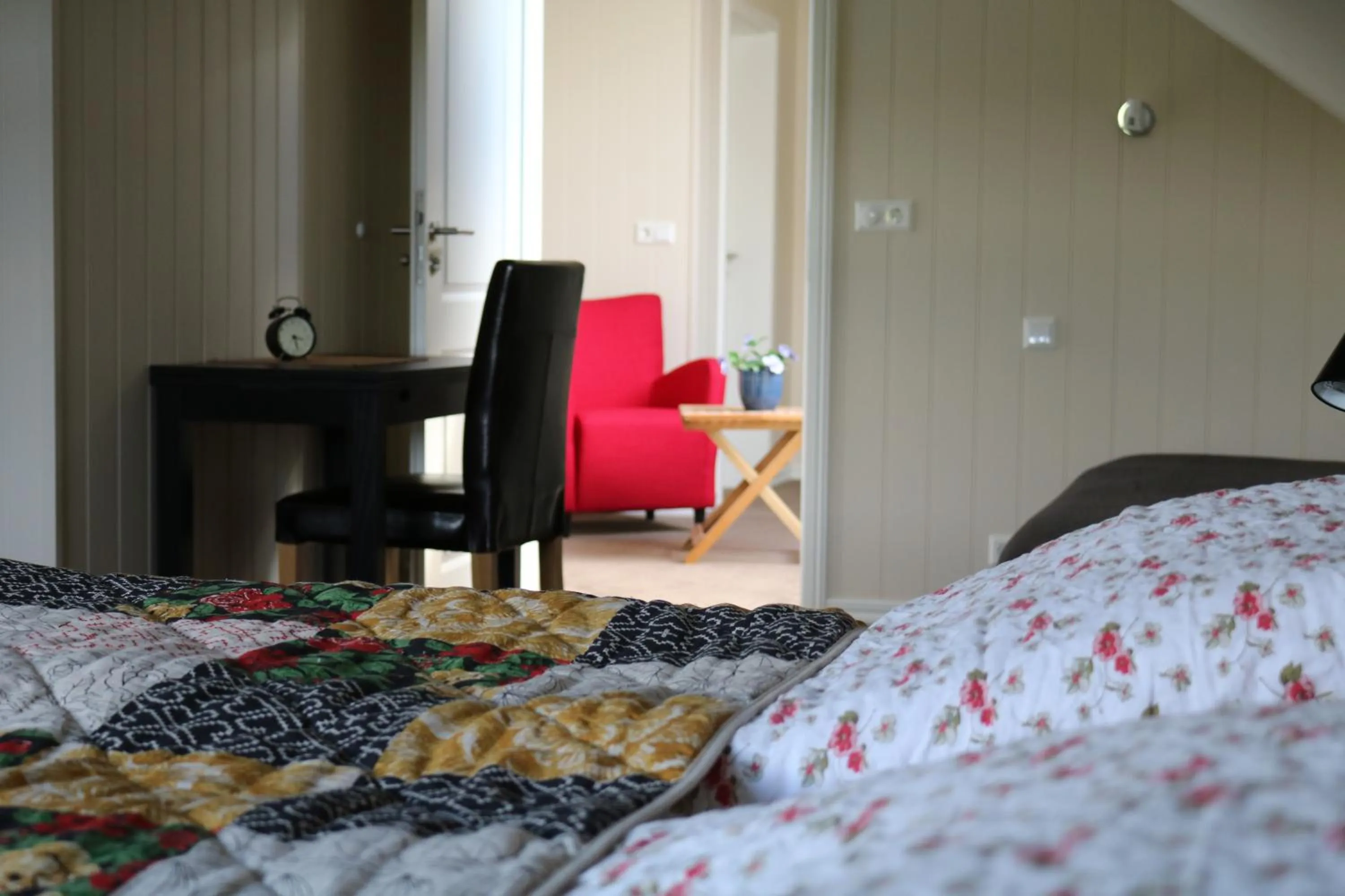 Bed in Sólheimahjáleiga Guesthouse