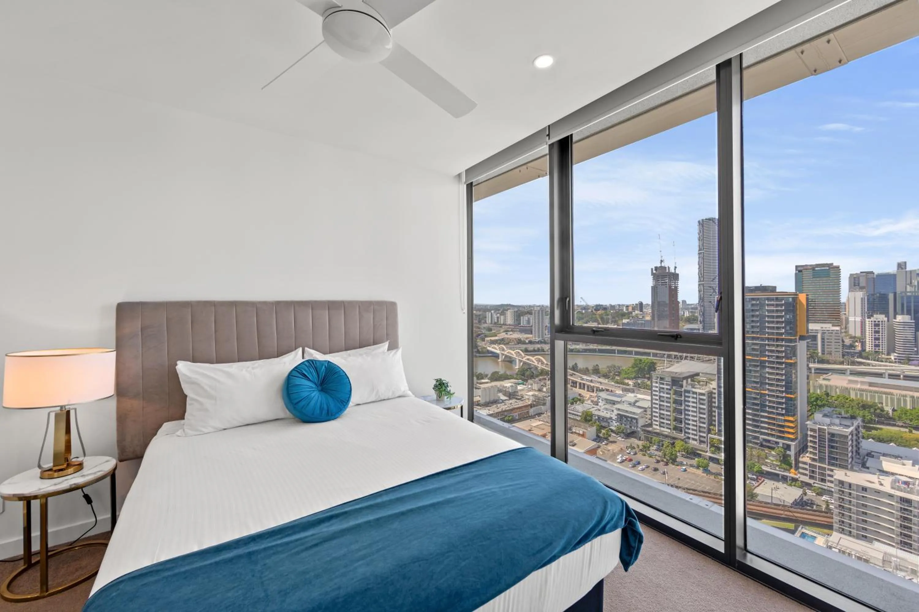 View (from property/room), Bed in Brisbane One Apartments by CLLIX