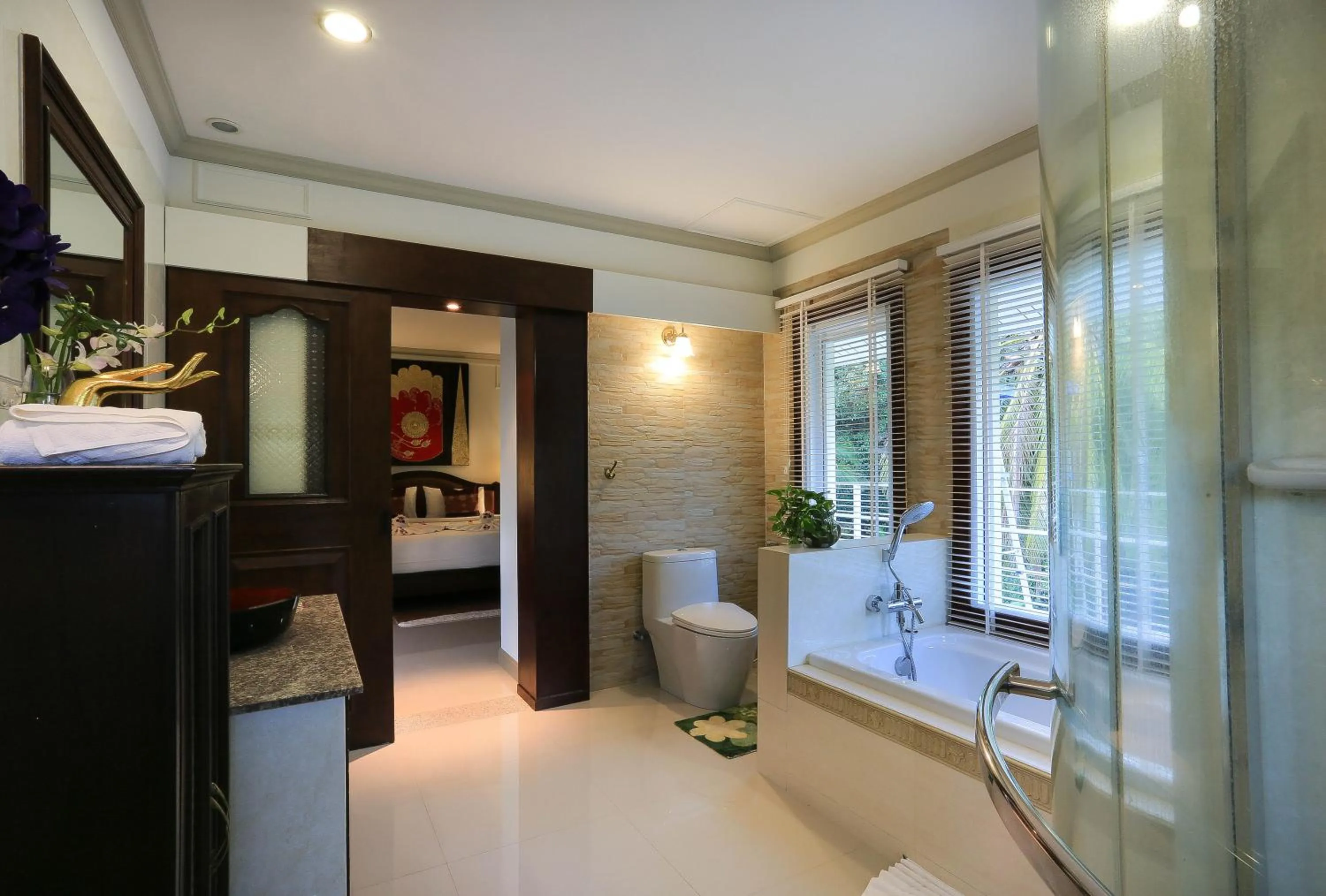 Bathroom, Bed in Naka Resort