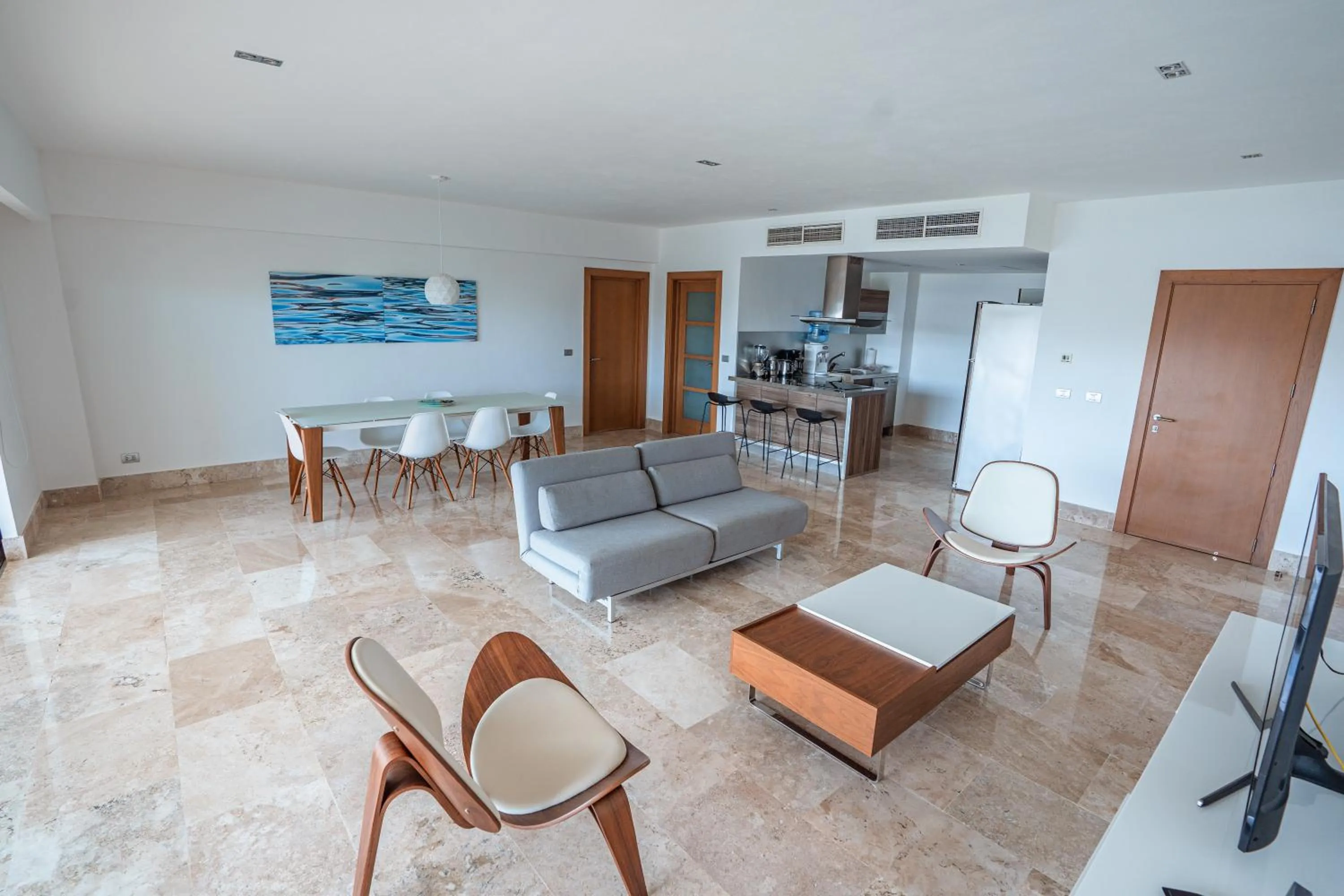 Living room in La Amada condo with Marina View
