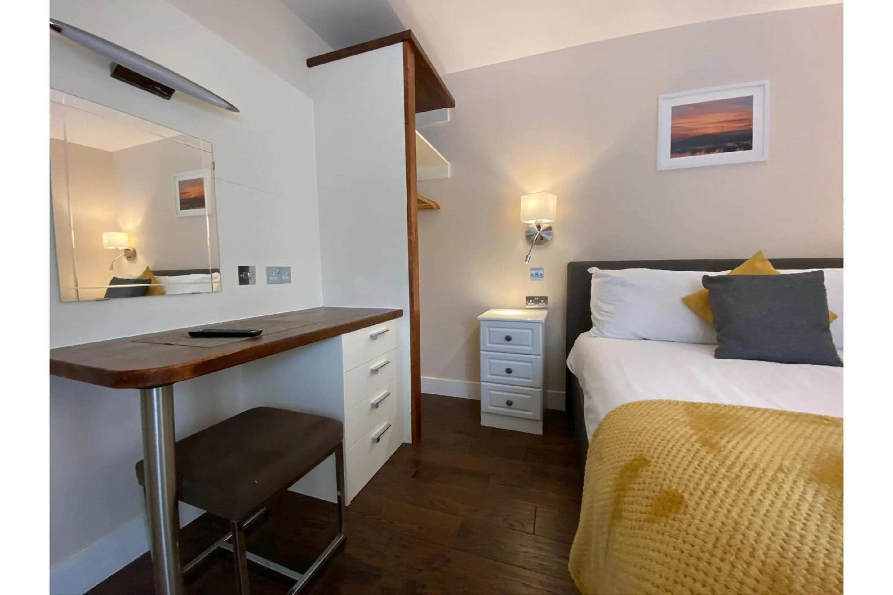 Bedroom, Bed in Harmony Apartments