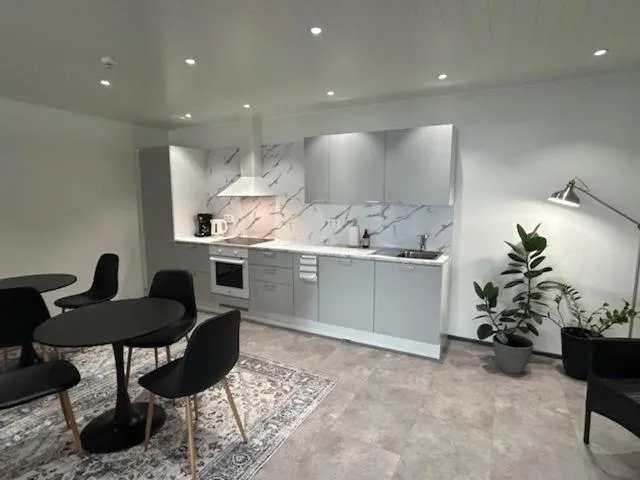 Kitchen or kitchenette in Hotelli Lepolampi