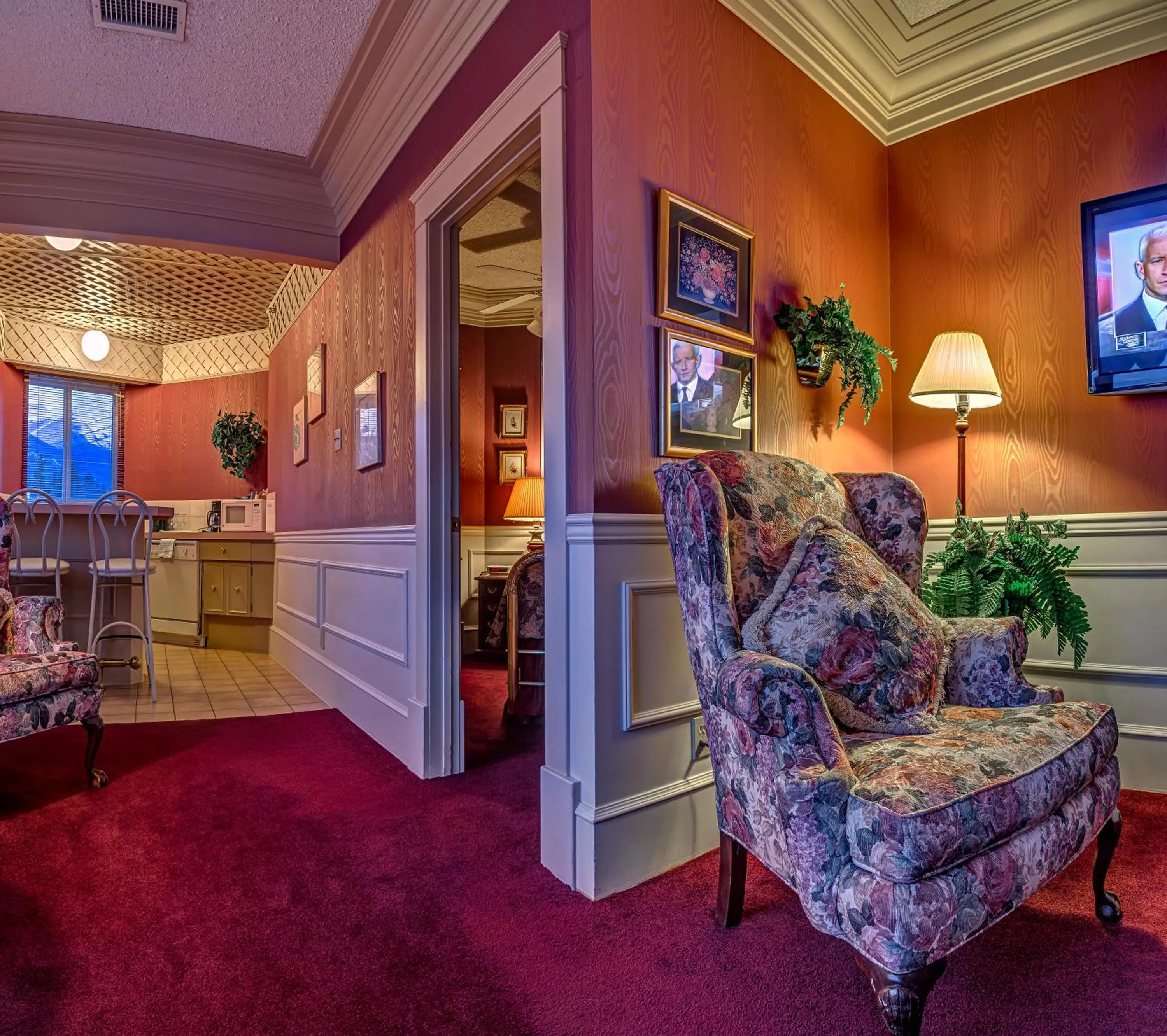 Seating area in Athabasca Hotel