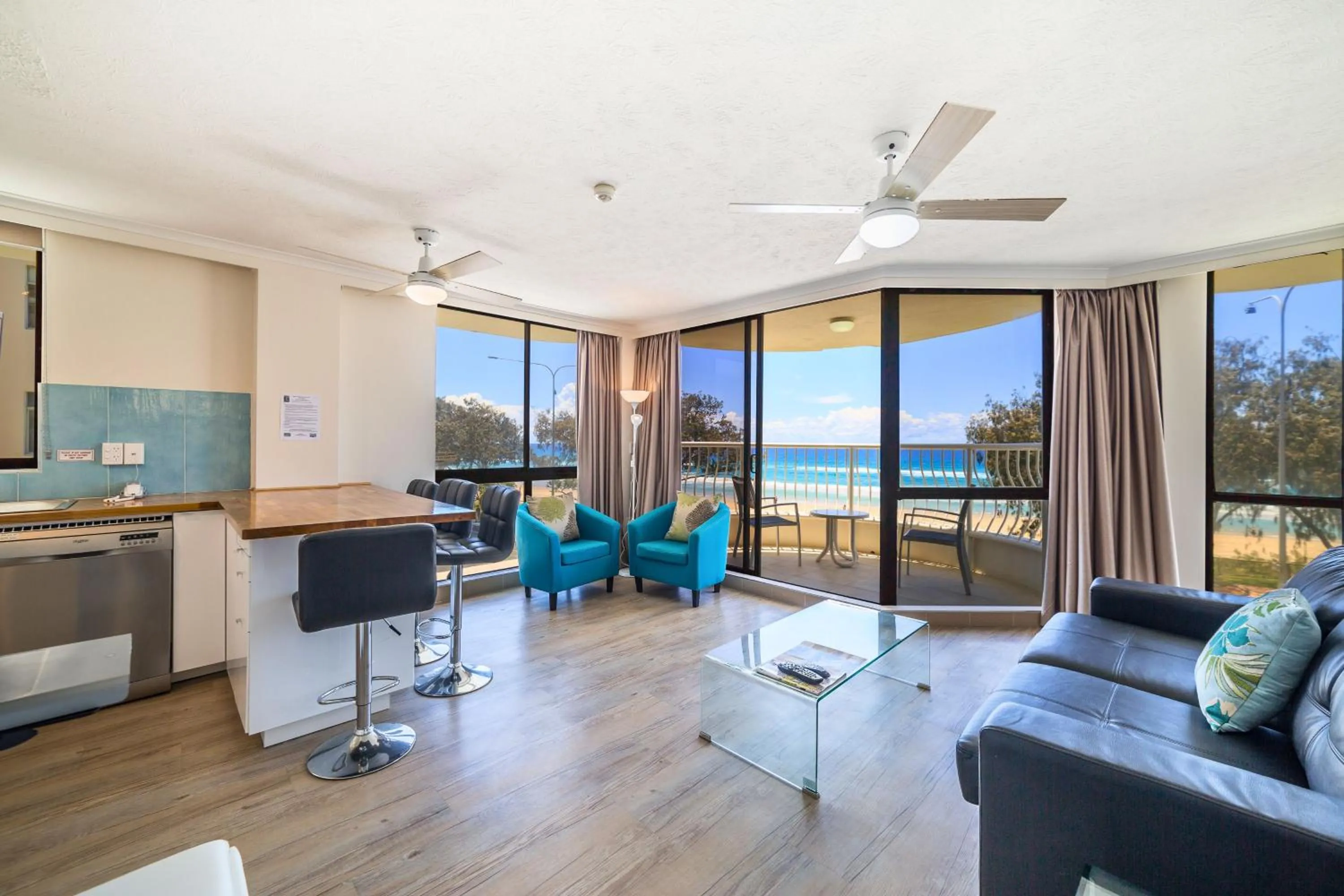 Living room in Olympus Beachfront Apartments