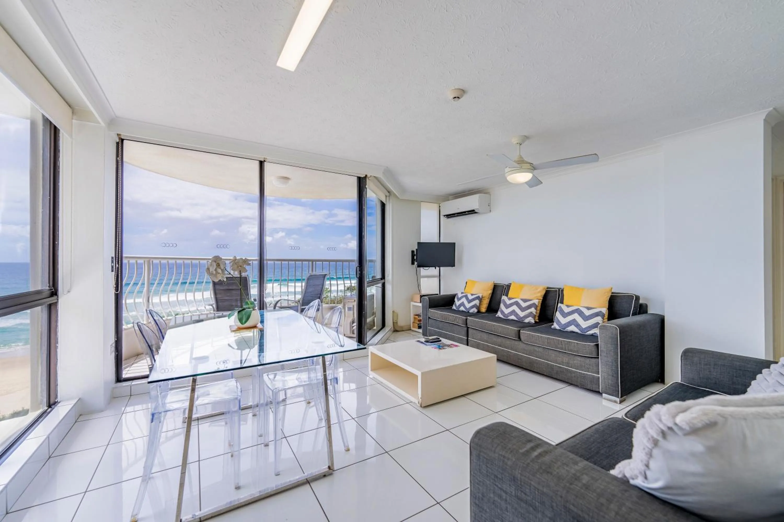 Living room in Olympus Beachfront Apartments