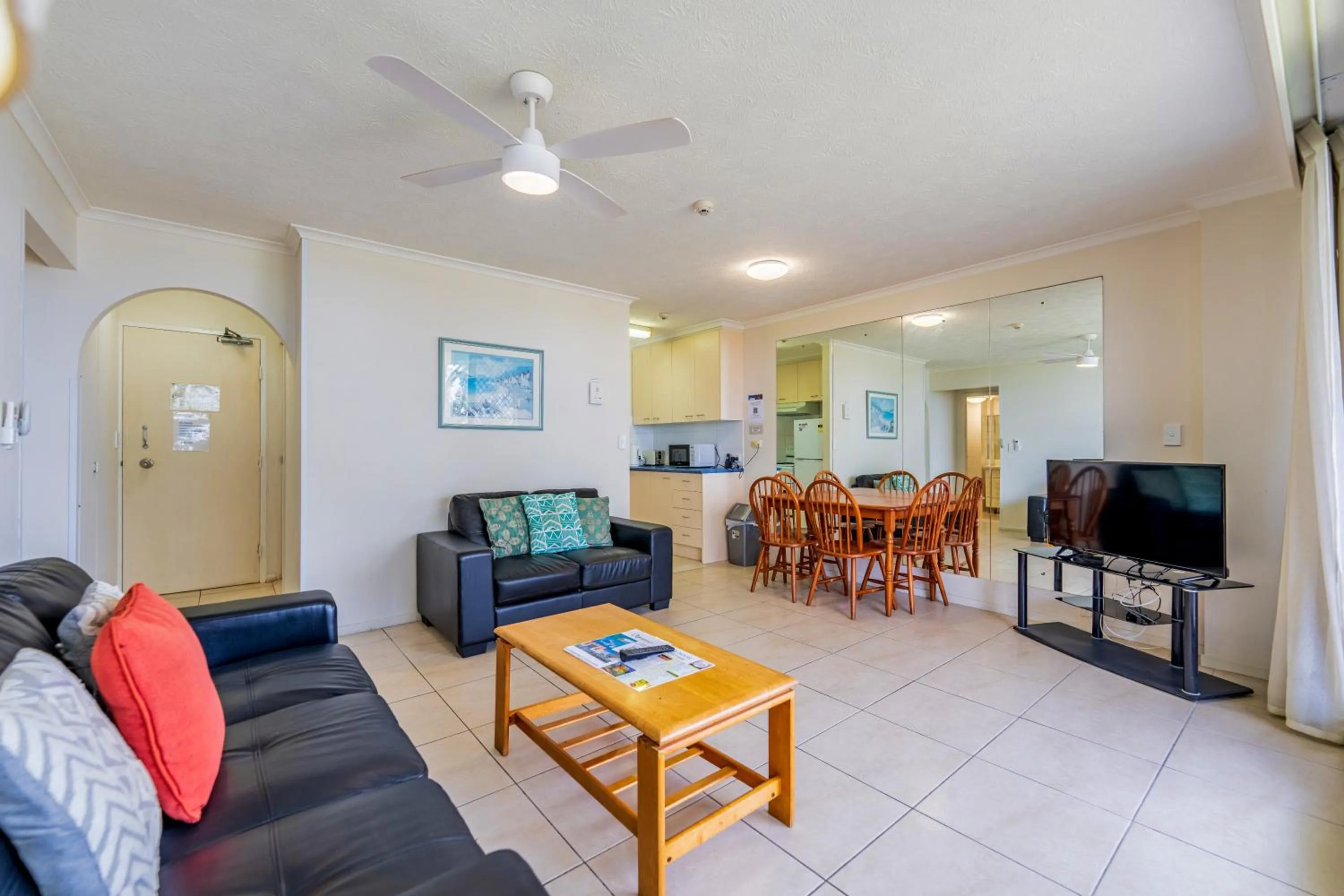 Living room in Olympus Beachfront Apartments