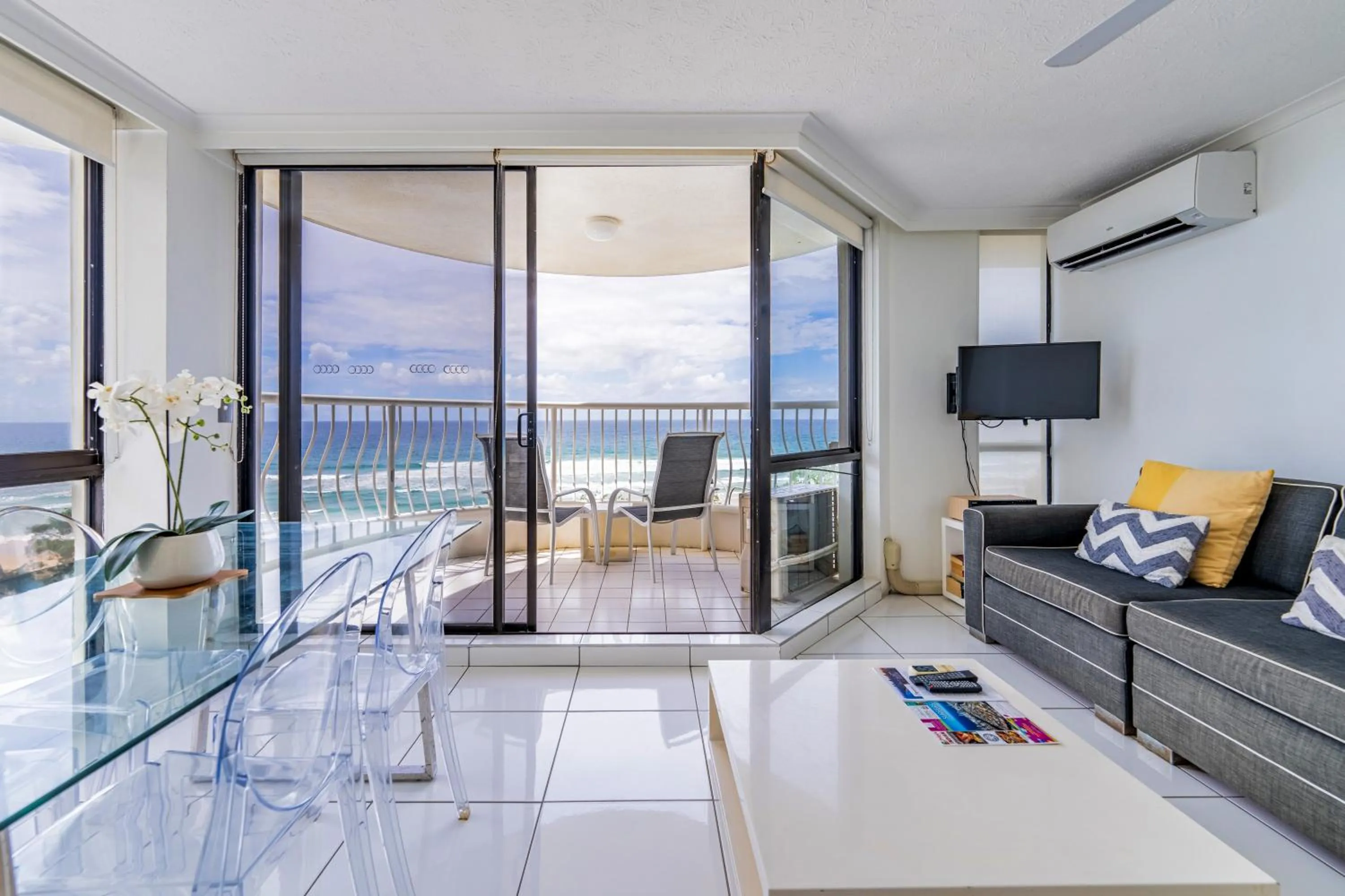 Living room in Olympus Beachfront Apartments