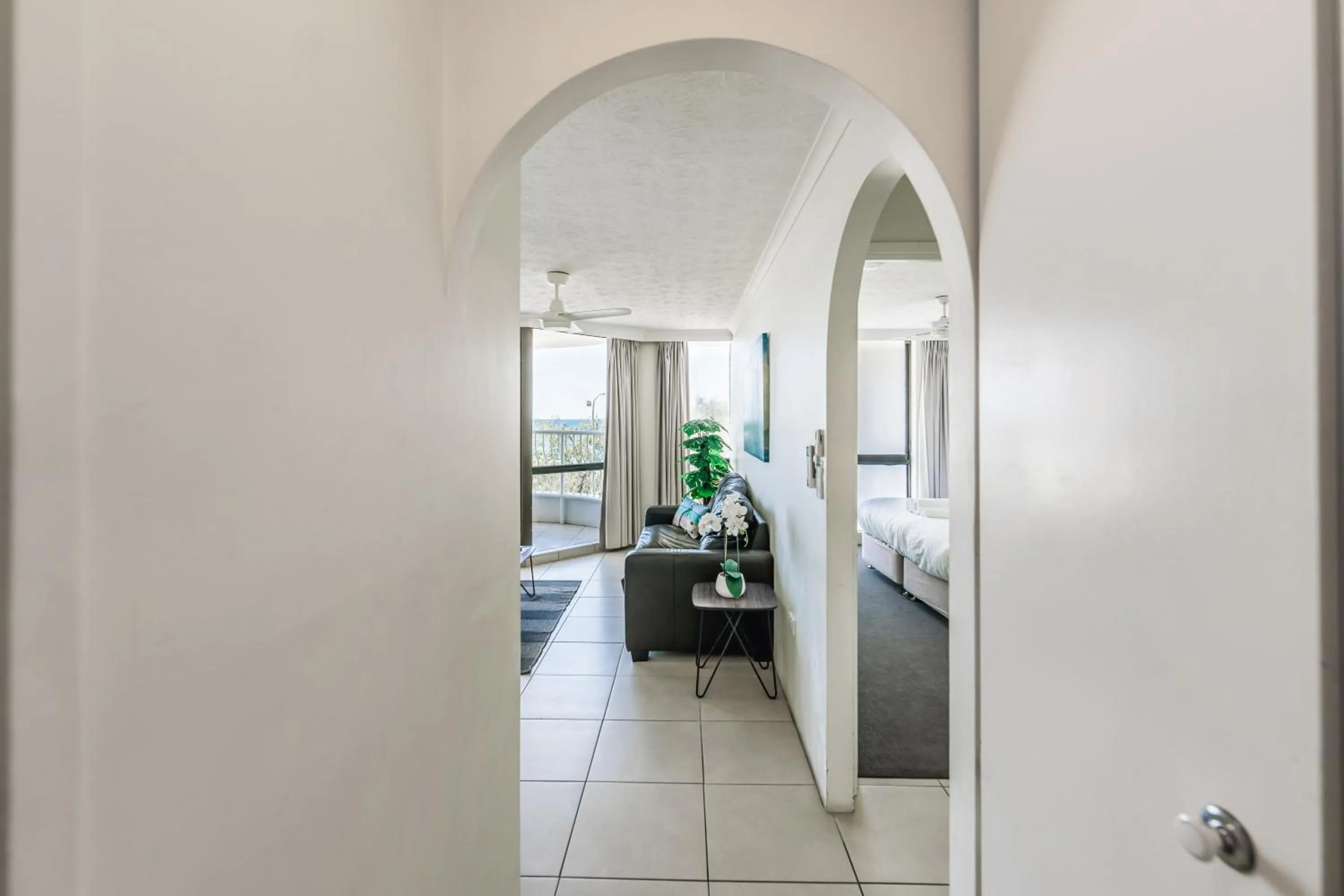 Living room in Olympus Beachfront Apartments