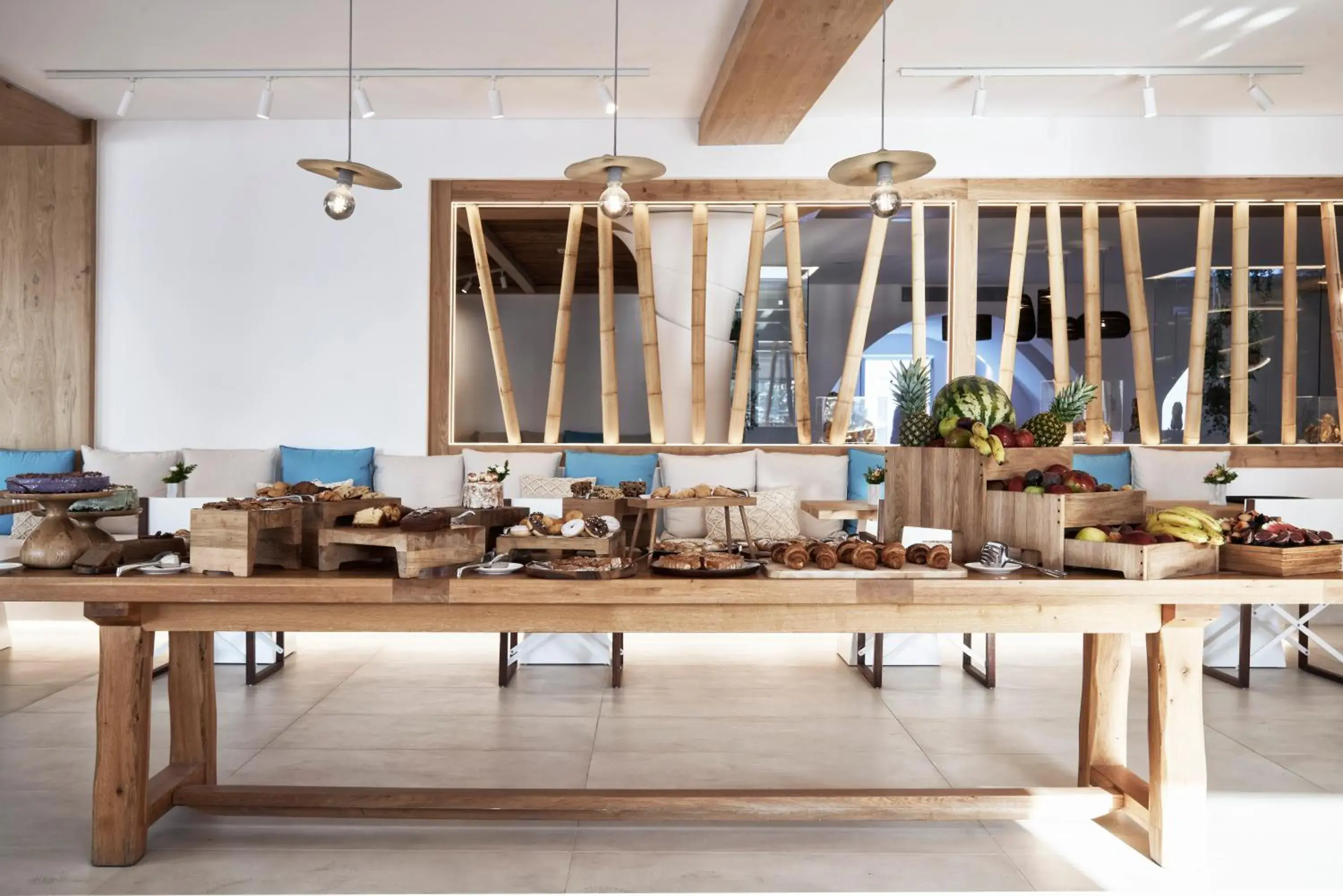 Buffet breakfast in Nikki Beach Resort & Spa Santorini Buffet breakfast in Nikki Beach Resort & Spa Santorini