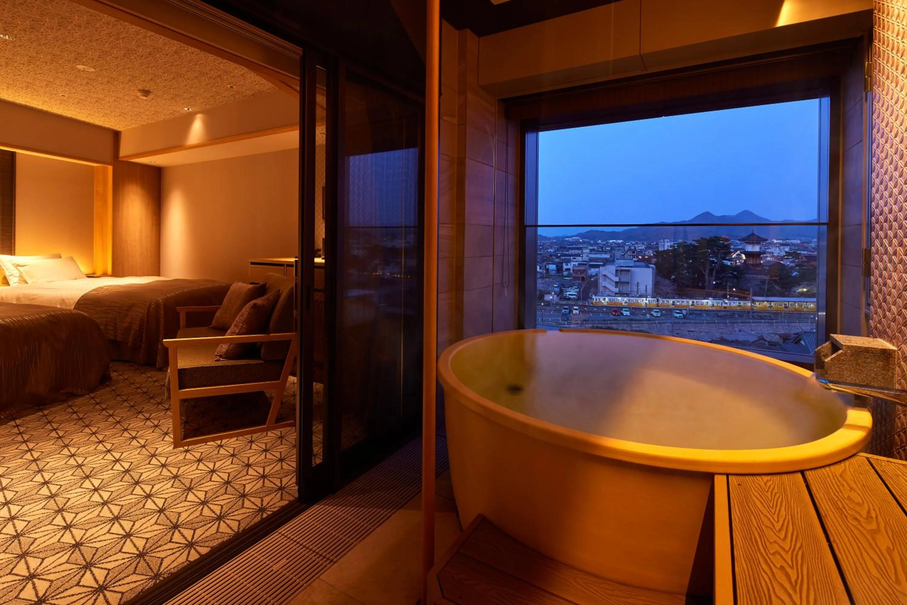 Bathroom, Bed in Yumoto Konpira Onsen Hananoyu Kobaitei