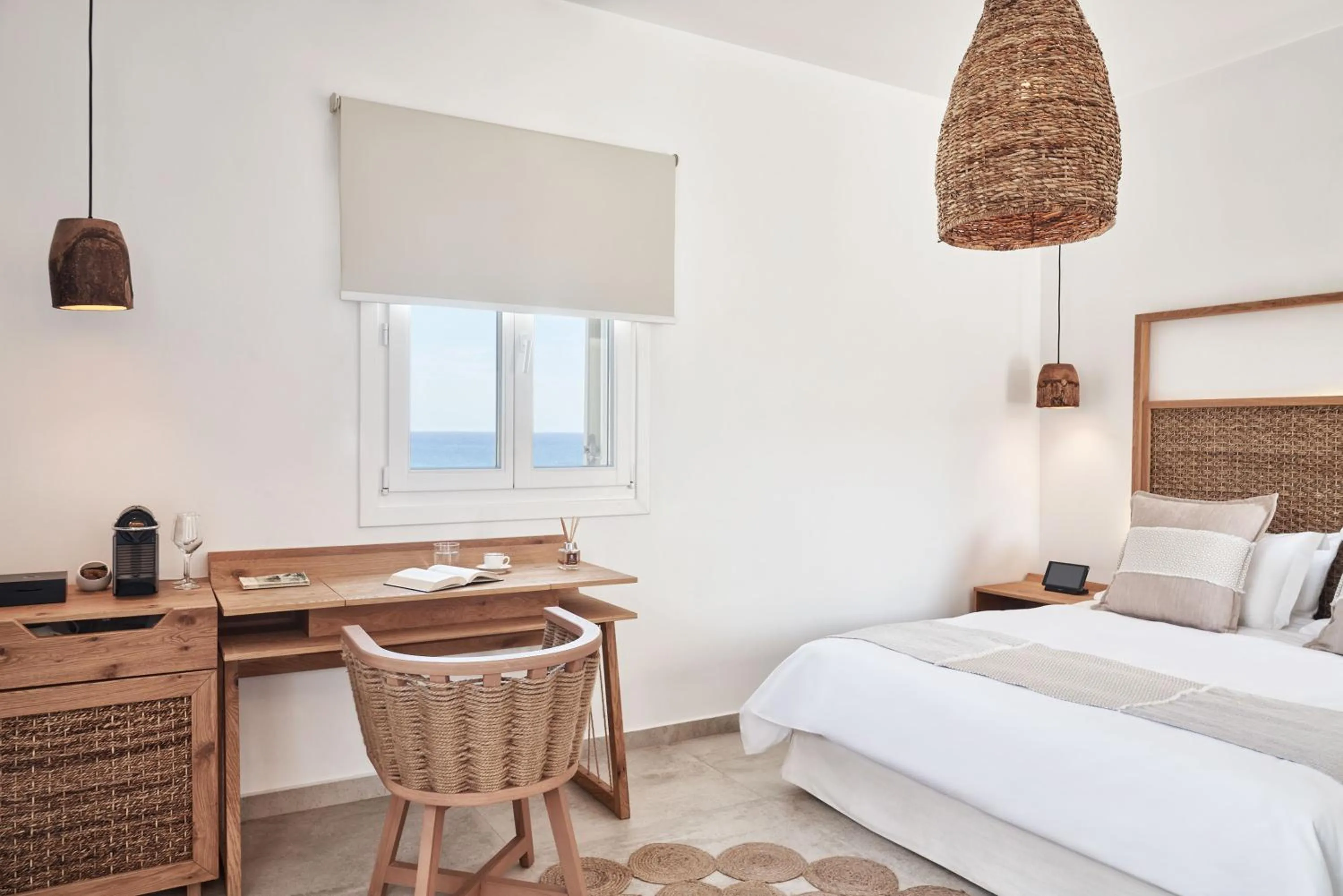 Coffee/tea facilities, Bed in Volcano Luxury Suites Milos - Adults Only