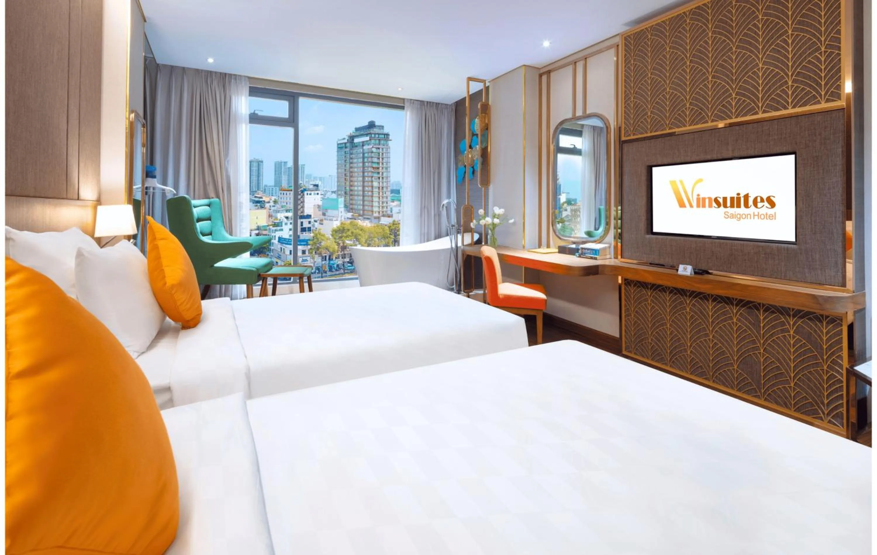 Photo of the whole room, Bed in Winsuites Saigon Hotel