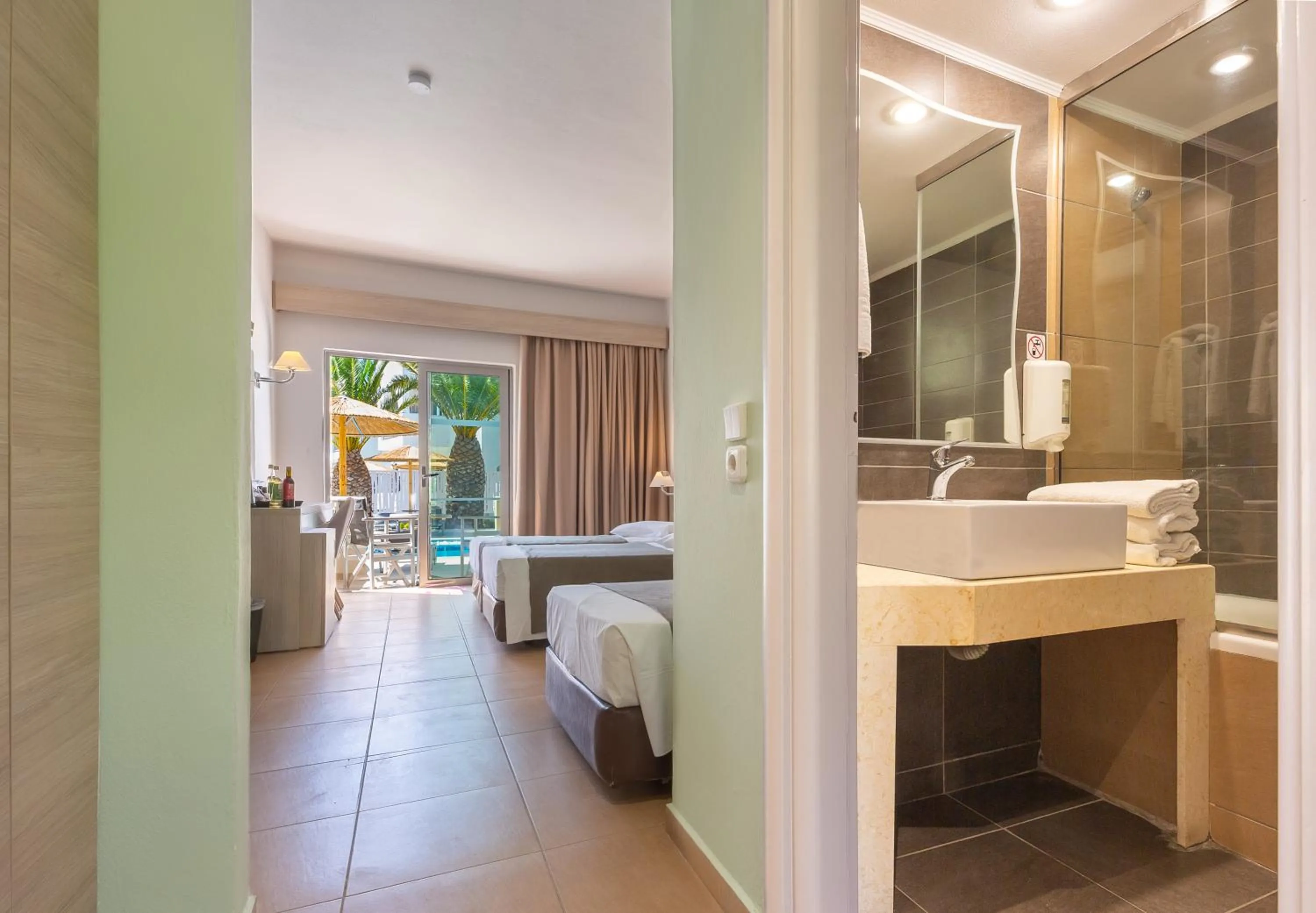 Bathroom, Bed in Akti Beach Club