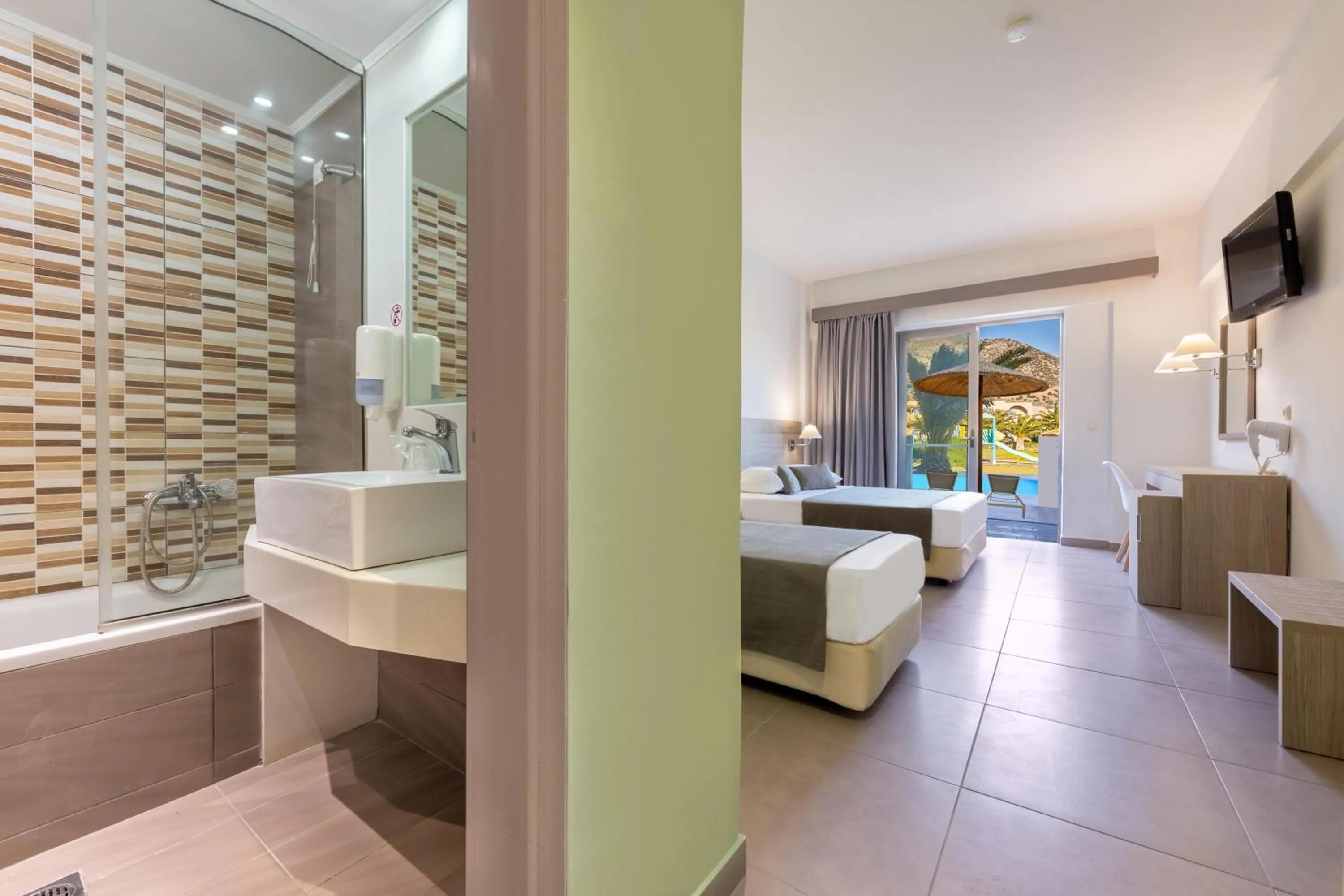 Bathroom, Bed in Akti Beach Club