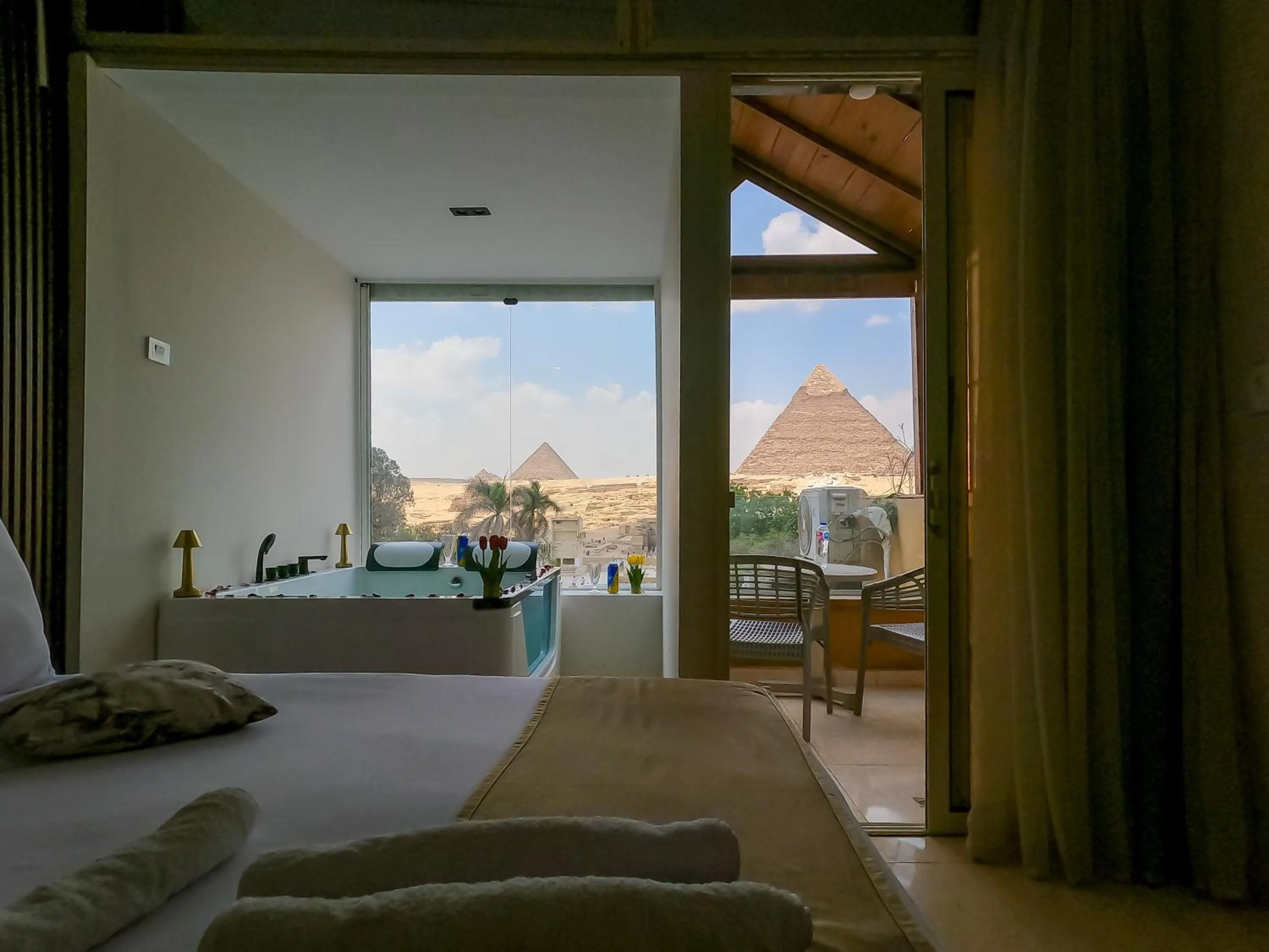View (from property/room), Bed in Giza Pyramids View Inn
