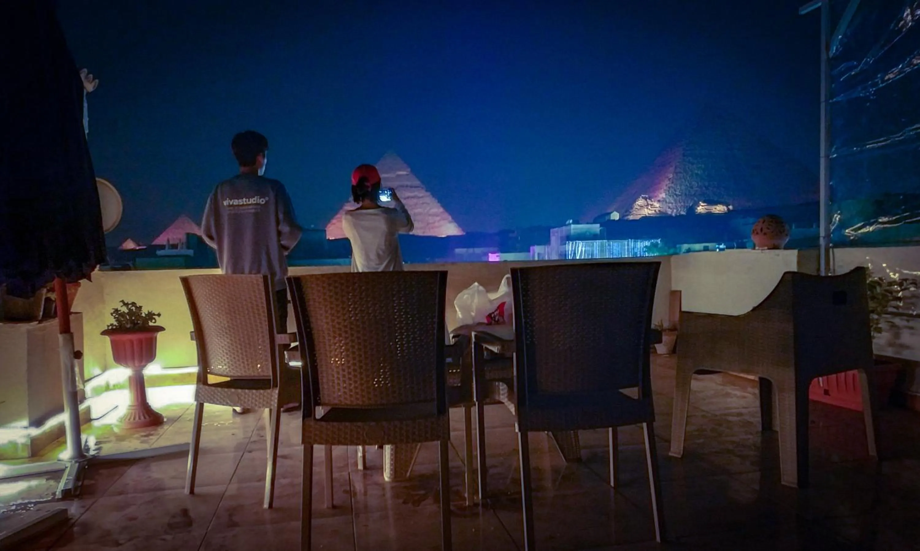 People in Pyramids Top Inn