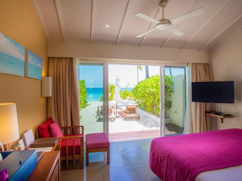 View (from property/room), Bed in Centara Ras Fushi Resort & Spa Maldives - Stay 4 nights or more and enjoy 50 percent off Speedboat transfers, valid for stays from 6 Apr to 30 Sep 2026