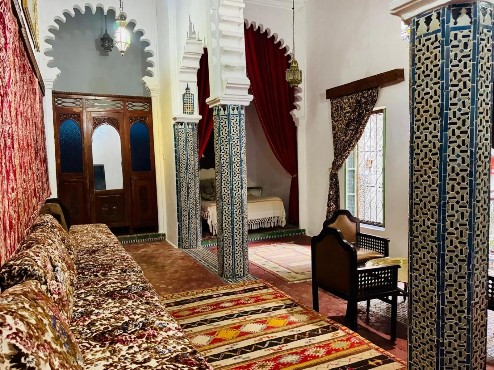 Seating area, Bed in Hotel Dar Dahlia Tetouan