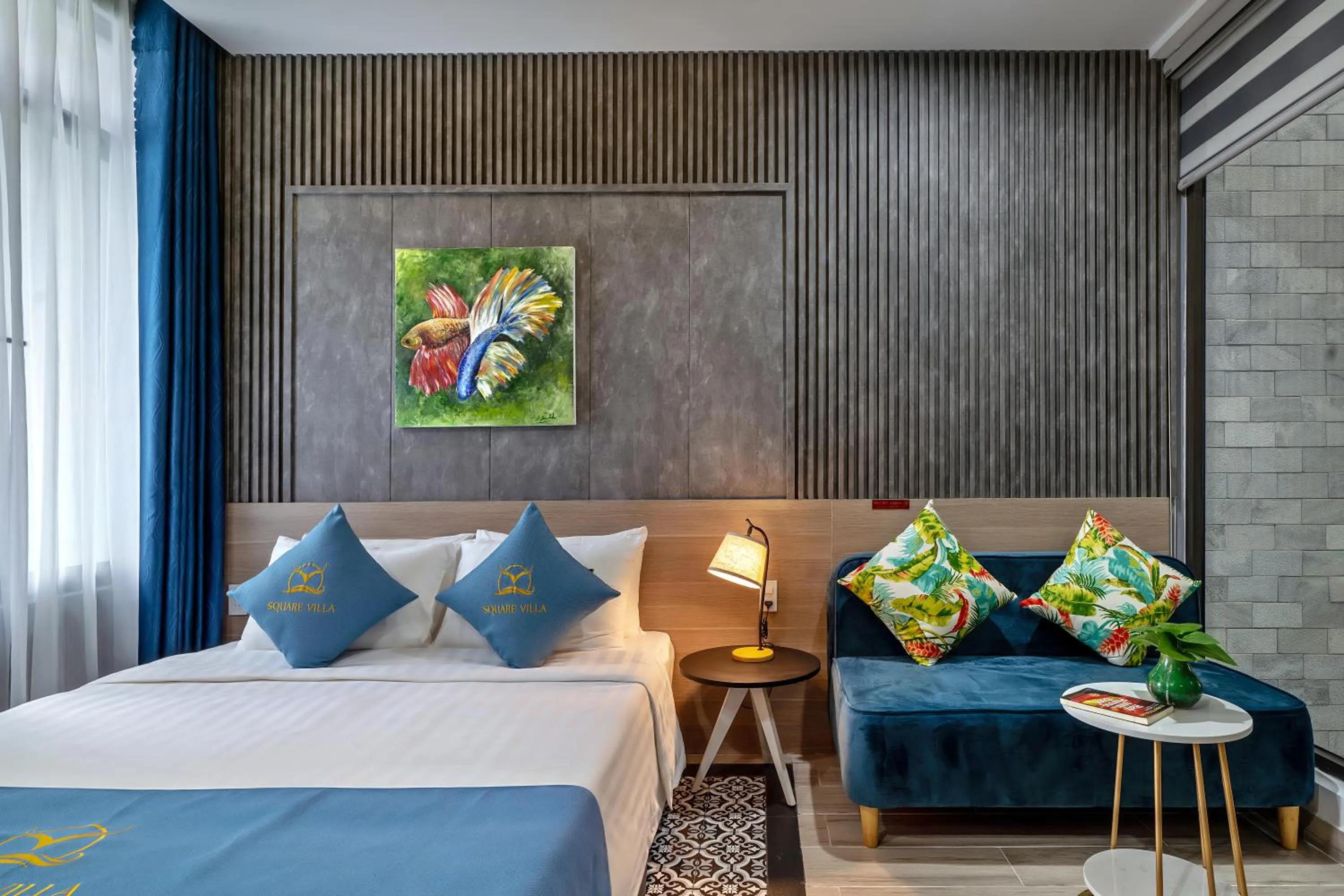 Living room, Bed in Square Villa Hoi An