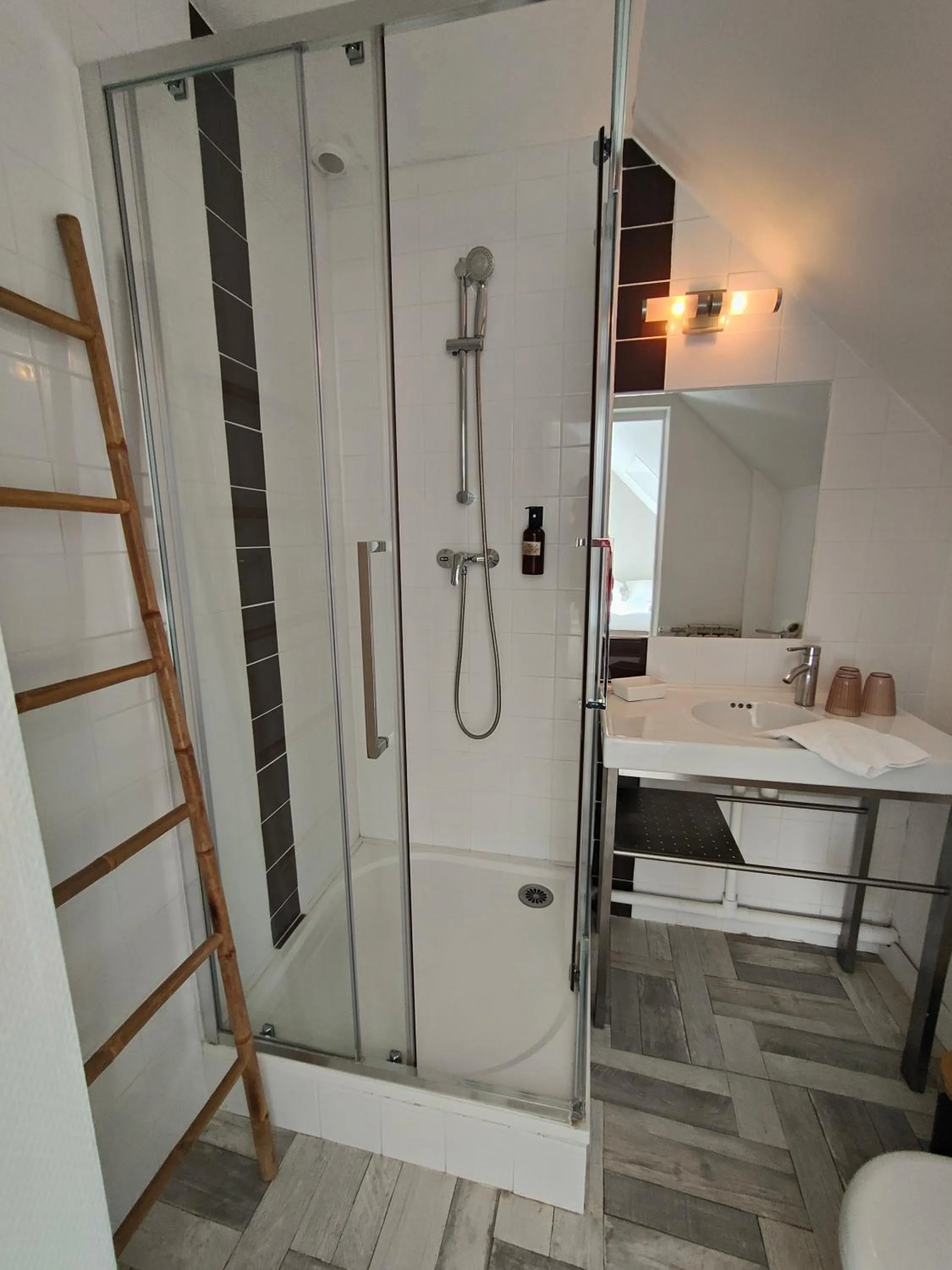 Shower in Hôtel Restaurant La Voile Bleue