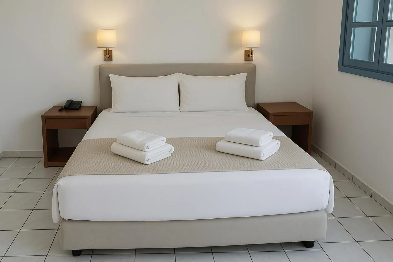 Bed in Meltemi Village Hotel