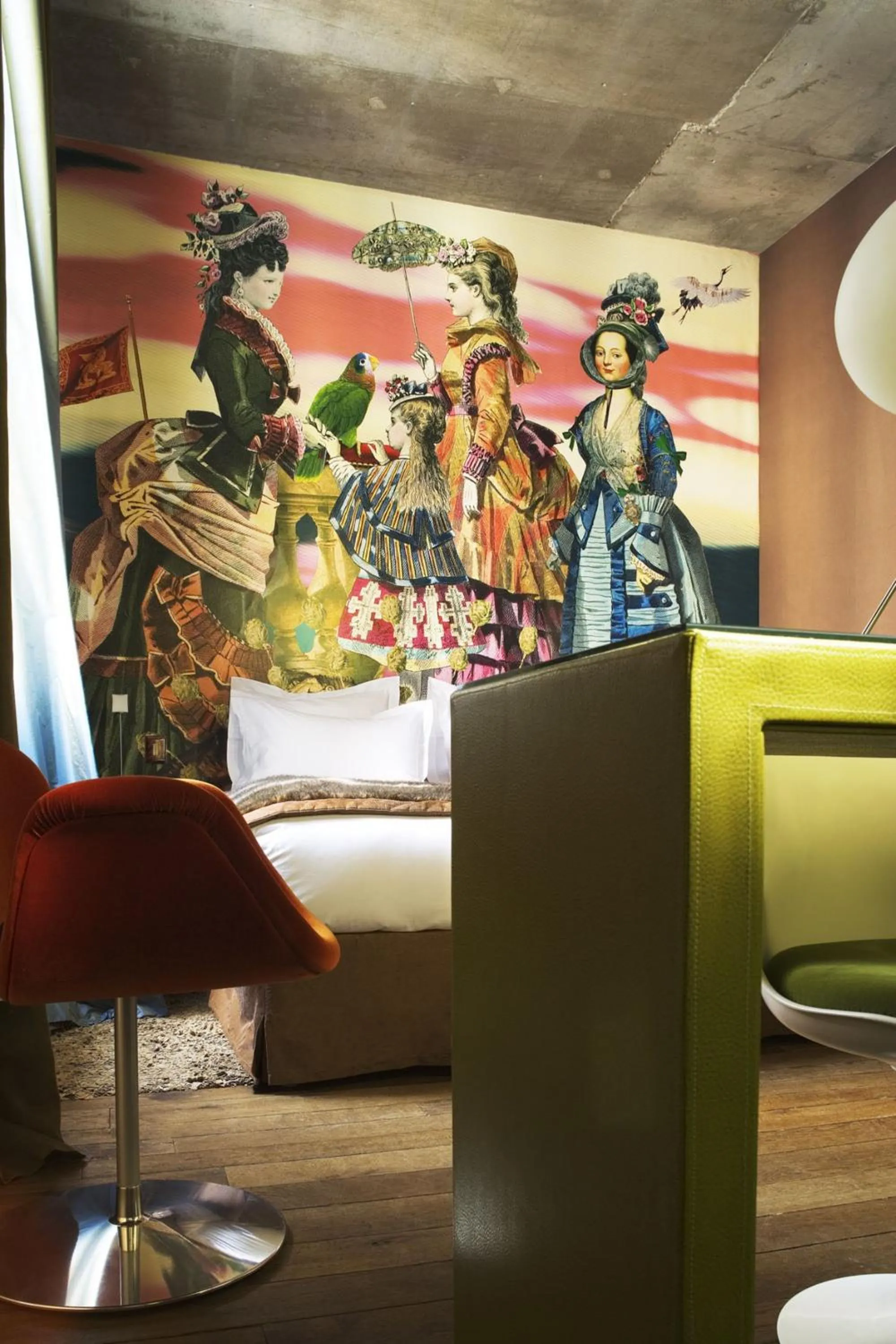 Lounge or bar in Hôtel du Petit Moulin, Haute Couture hotel by Lacroix