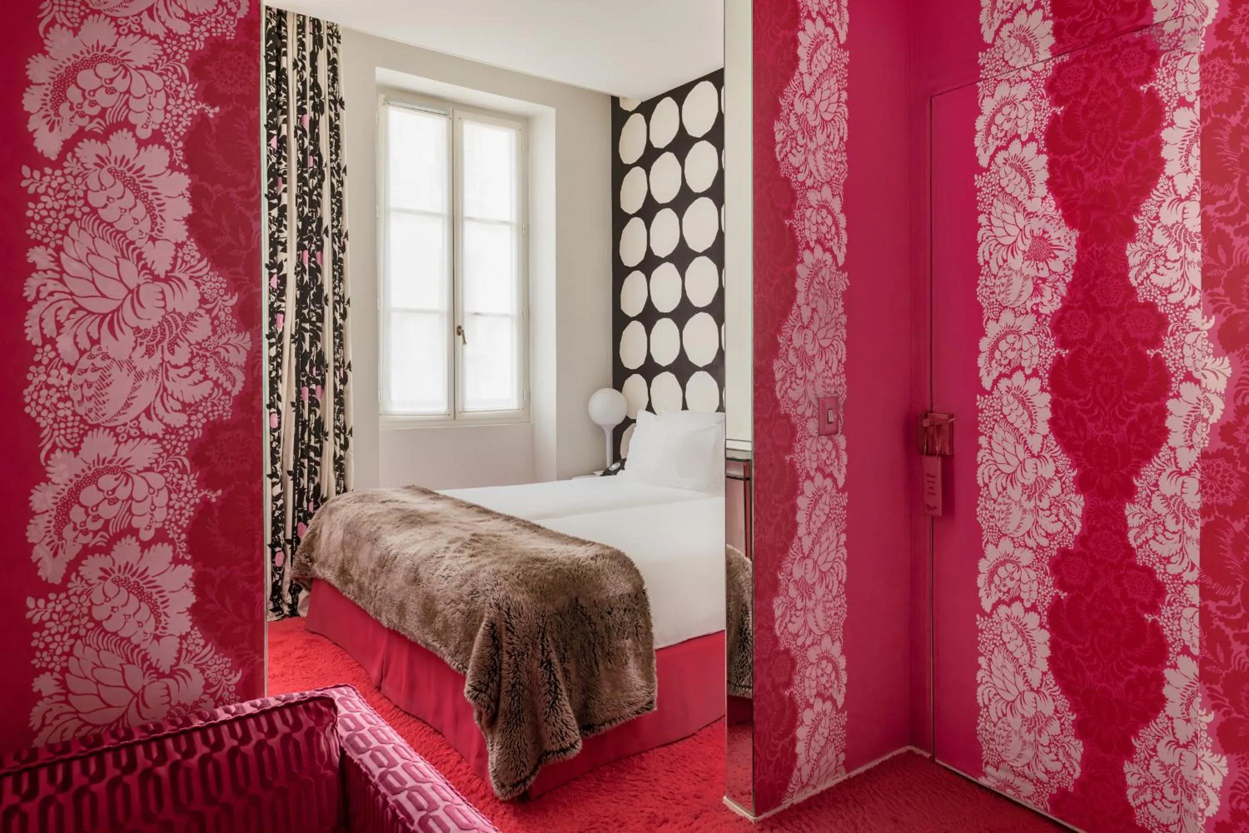 Bedroom, Bed in Hôtel du Petit Moulin, Haute Couture hotel by Lacroix