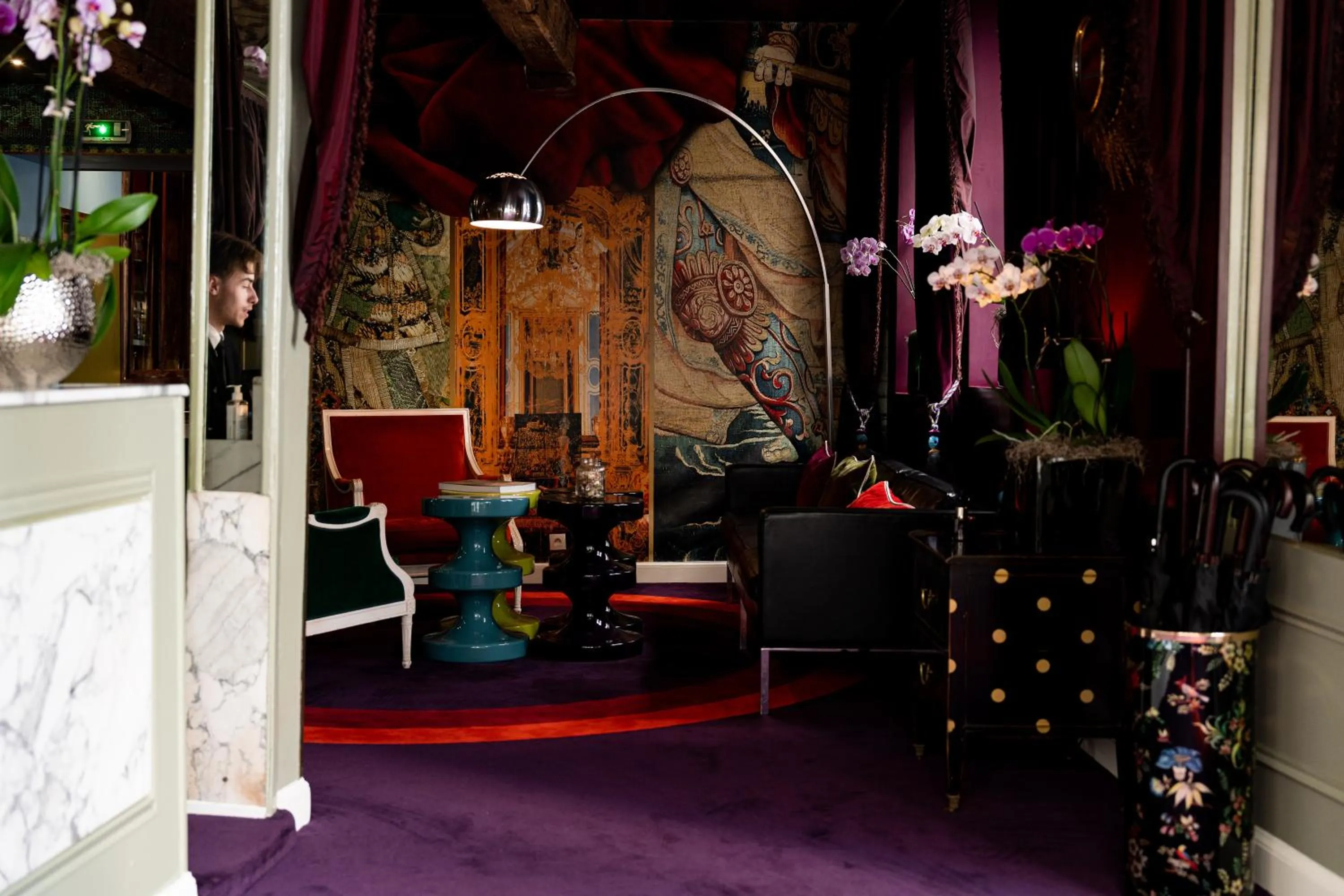 Lobby or reception in Hôtel du Petit Moulin, Haute Couture hotel by Lacroix