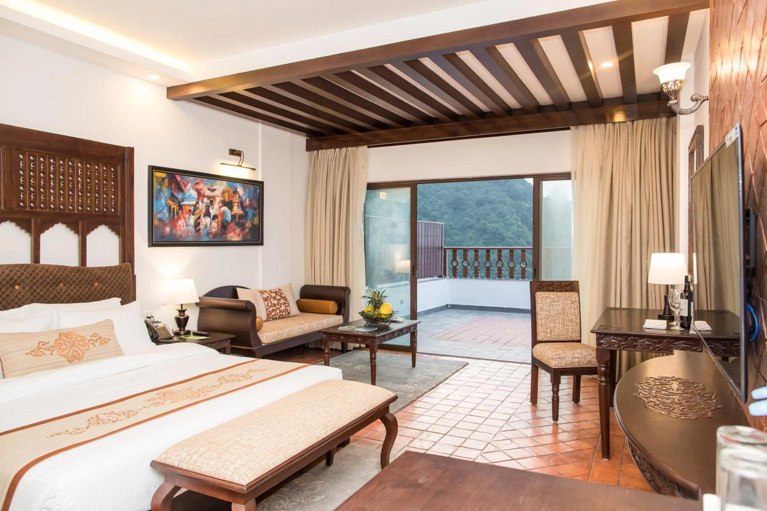 View (from property/room), Bed in Chandragiri Hills Resort Kathmandu-Luxury in the Clouds