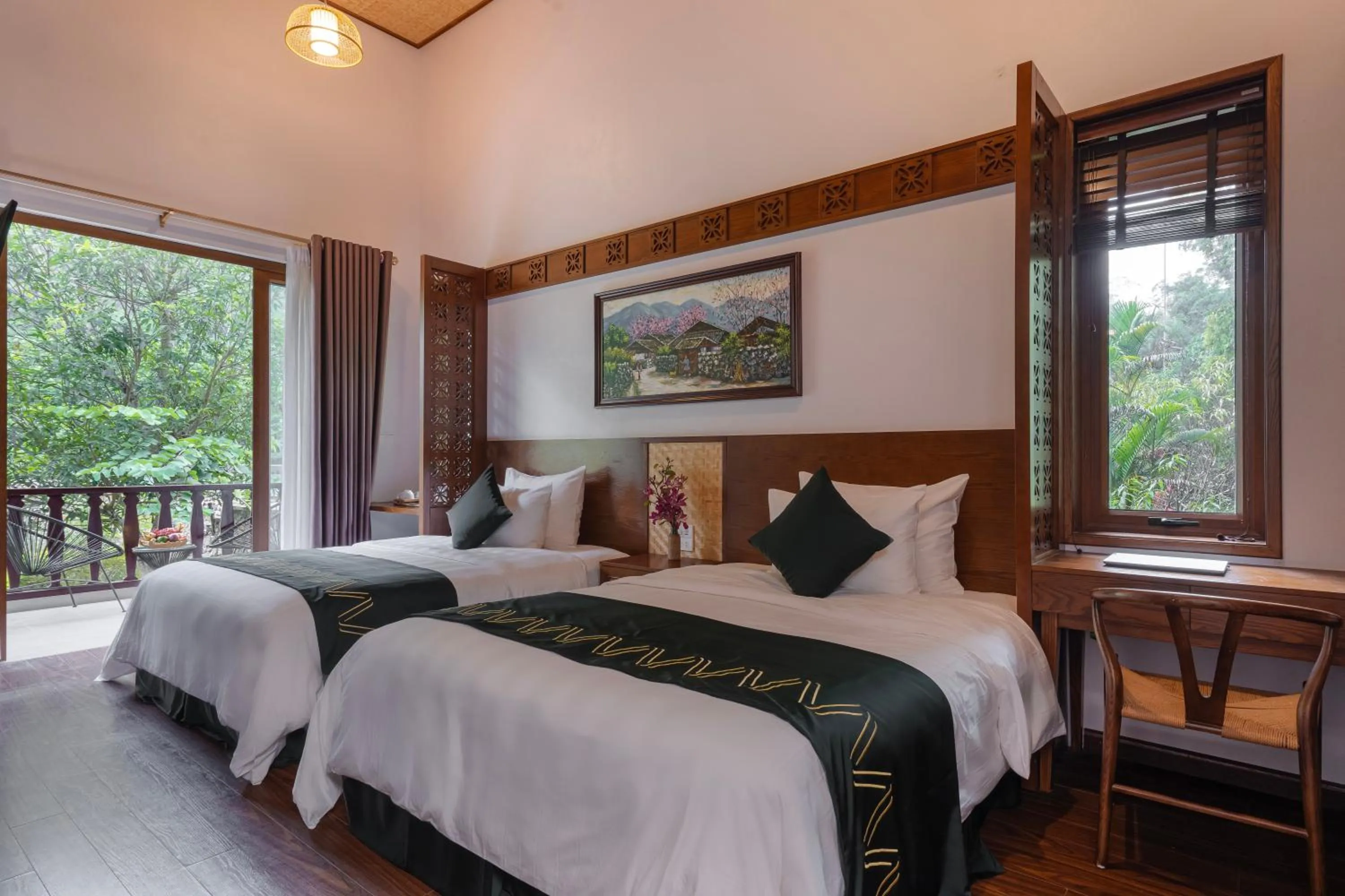 Bed in Mai Chau Mountain View Resort