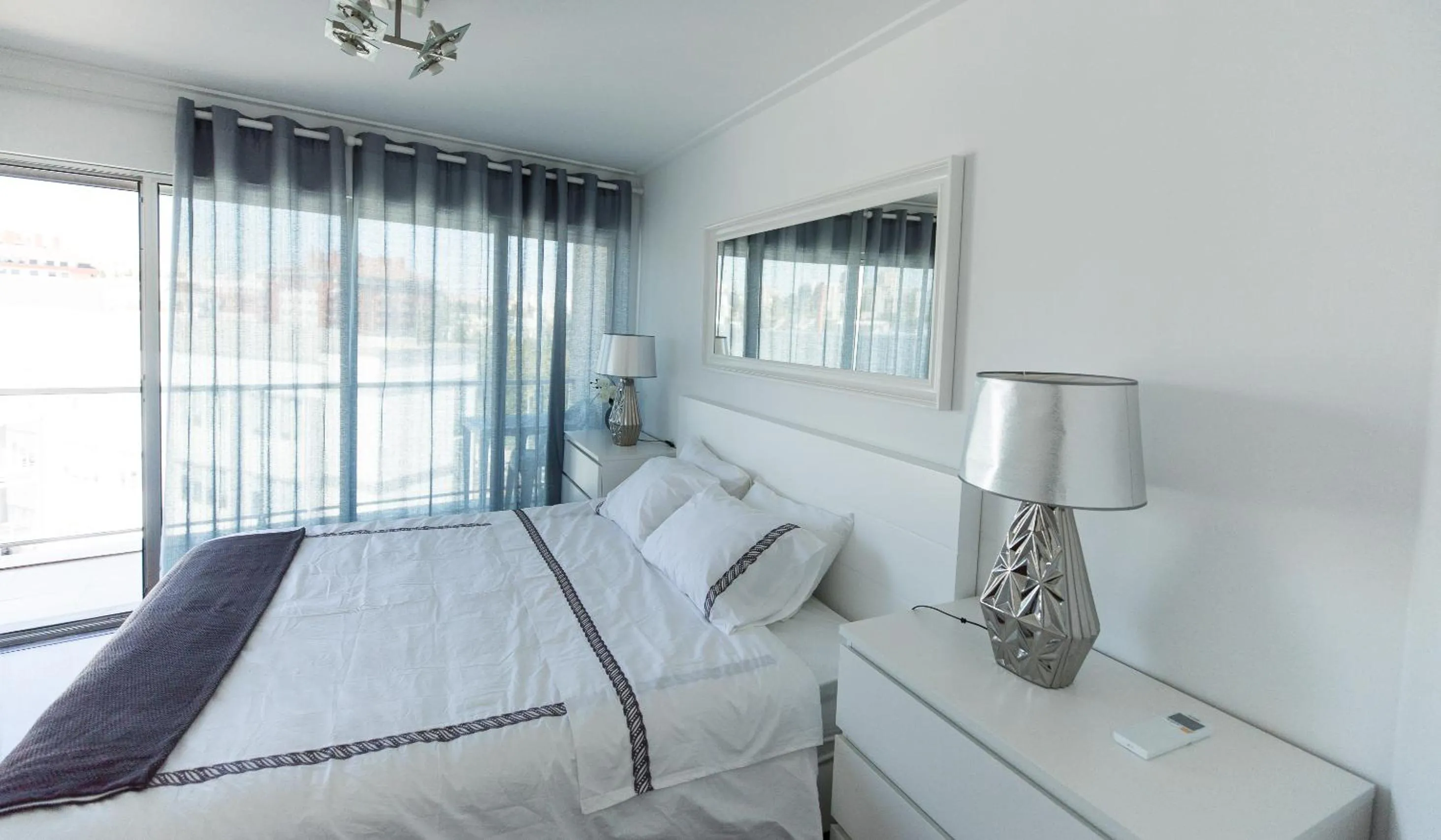 Bedroom, Bed in Charming Apartment with Balcony & Pool