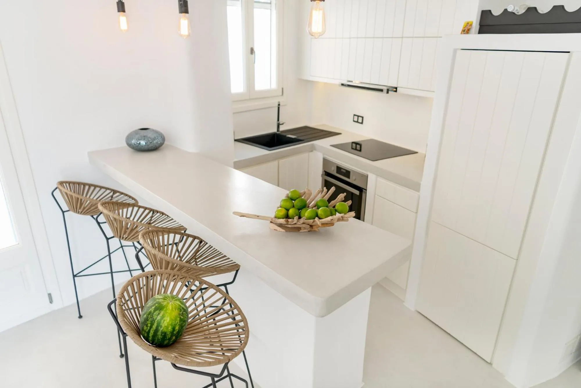 Kitchen or kitchenette in Mykonian Mews Luxury Suites