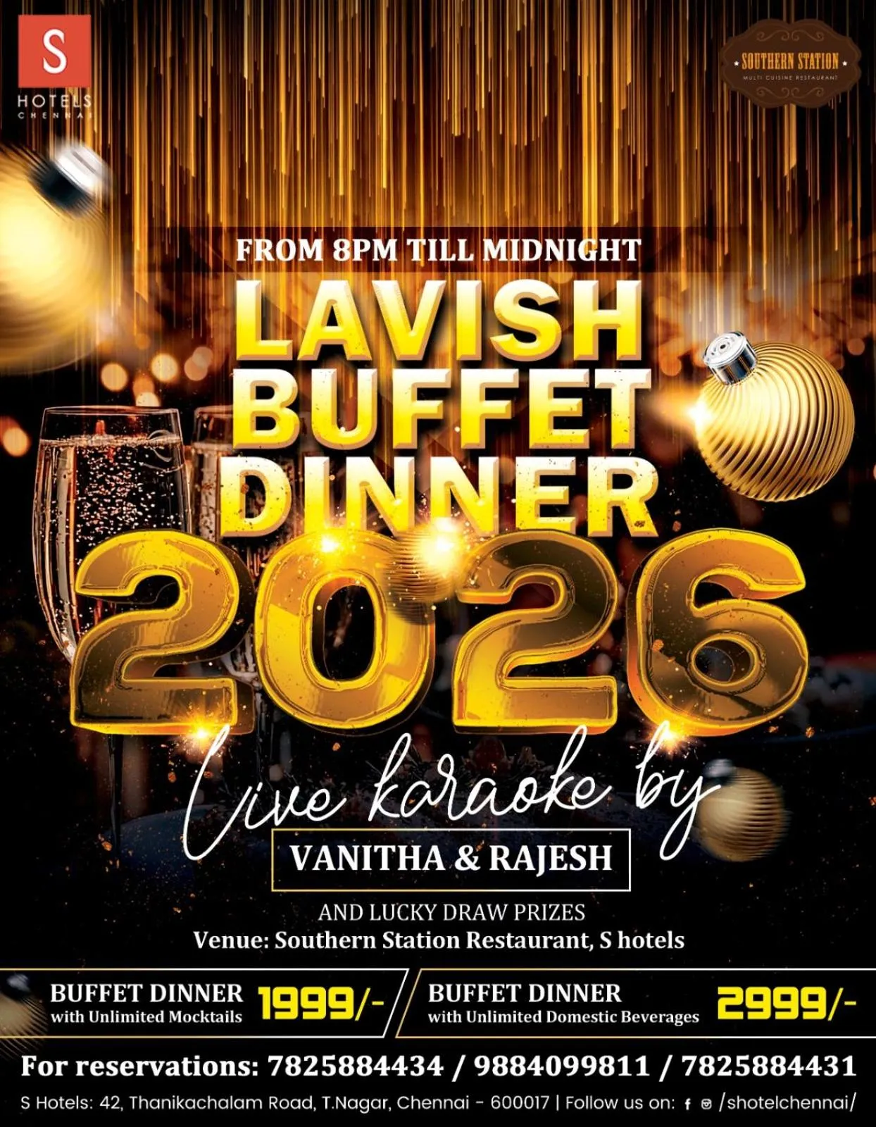 Restaurant/places to eat in S Hotels Chennai