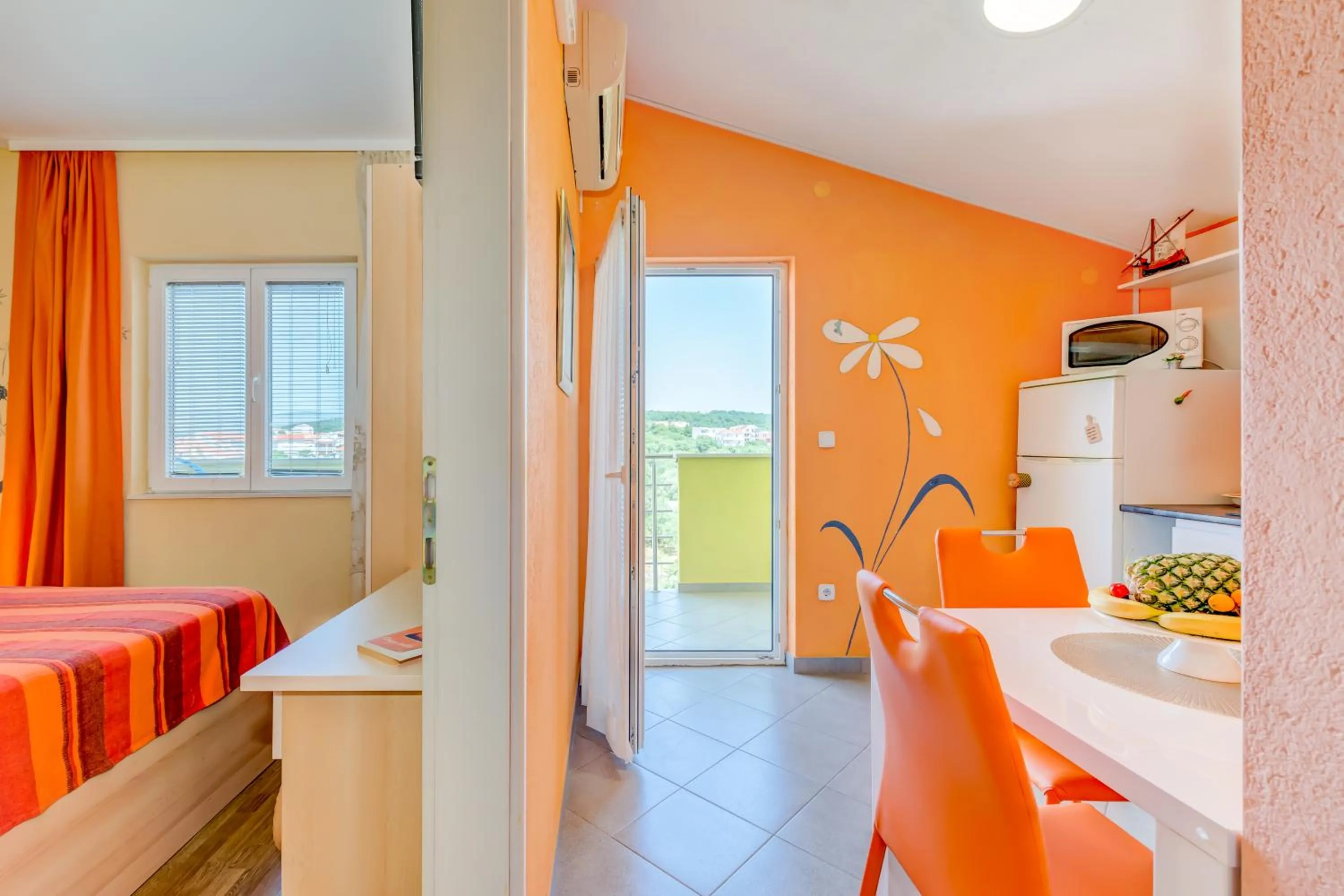 Kitchen or kitchenette, Bed in Apartments Petra