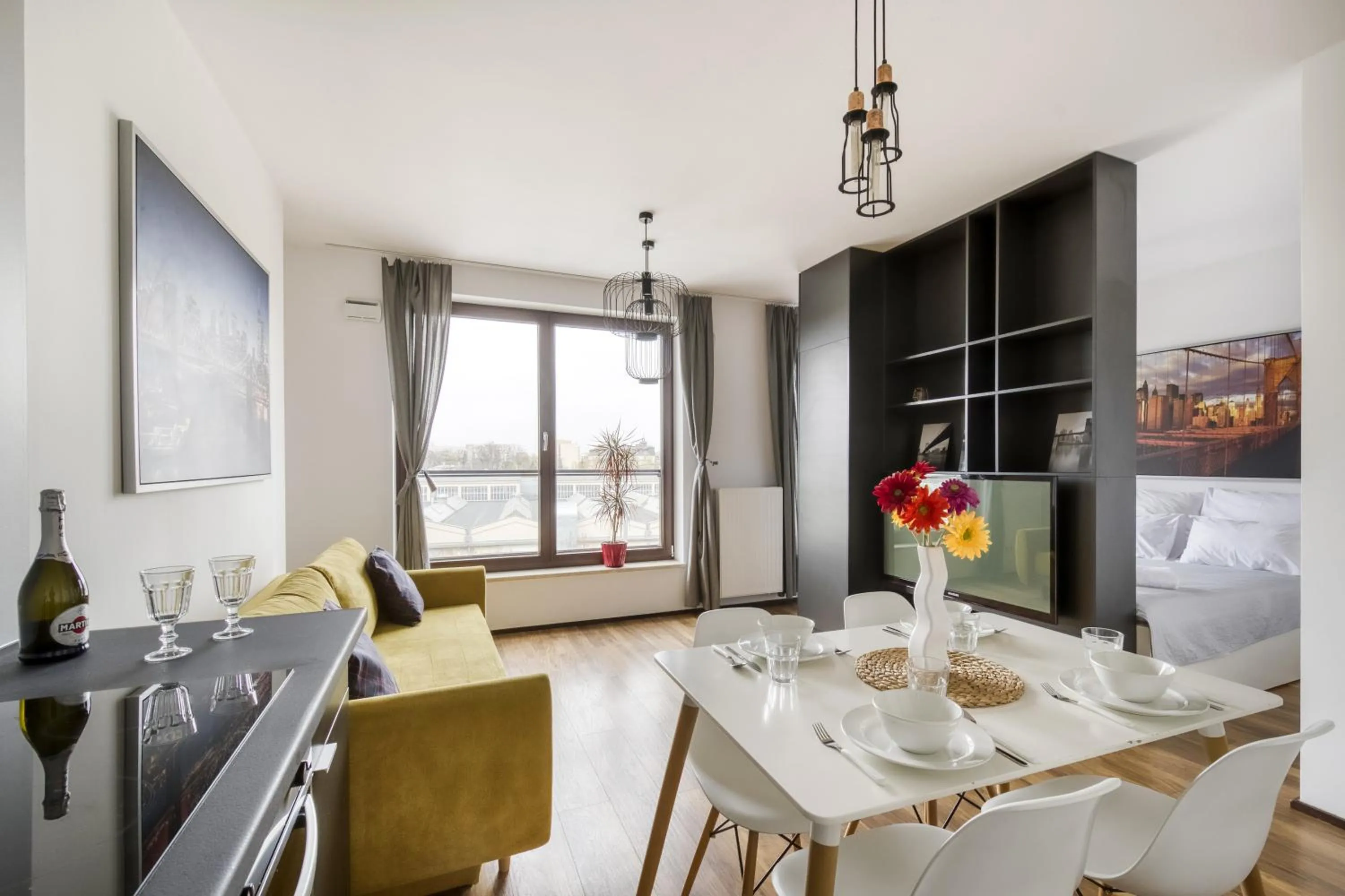 Living room in Warsaw Night Apartments Giełdowa