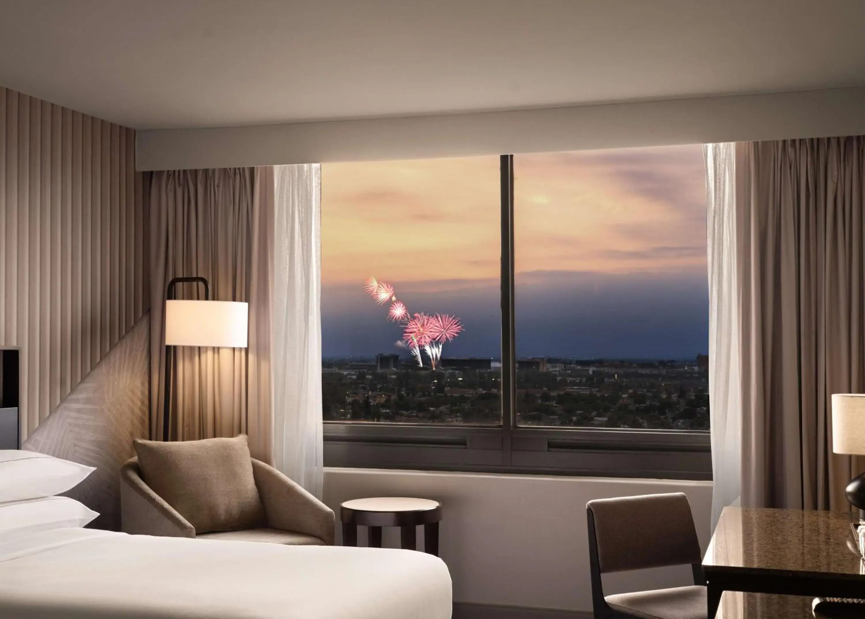 View (from property/room), Bed in Hotel Fera Anaheim, a DoubleTree by Hilton Hotel View (from property/room), Bed in Hotel Fera Anaheim, a DoubleTree by Hilton Hotel