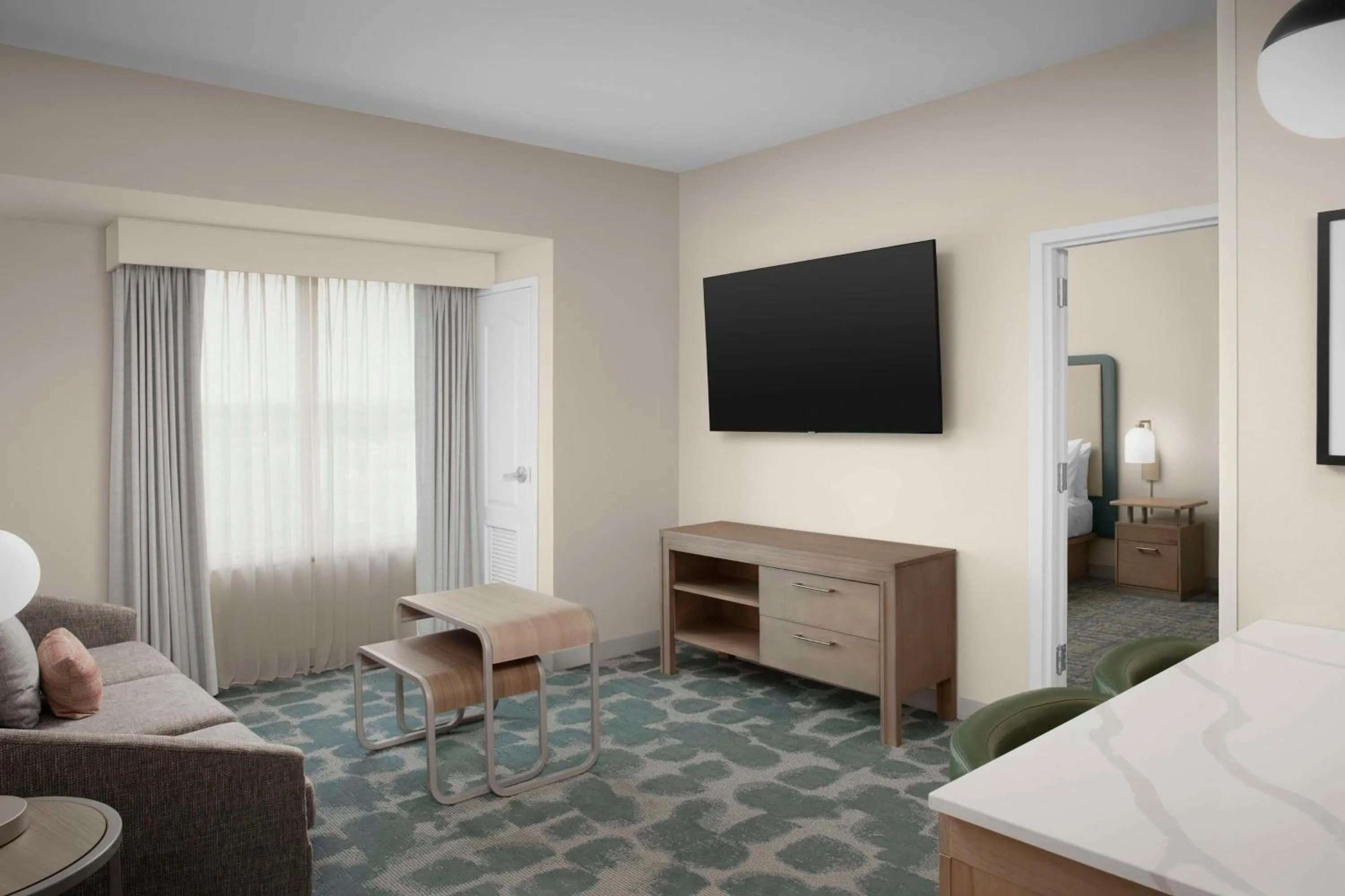 Living room, Bed in Homewood Suites by Hilton Irving-DFW Airport