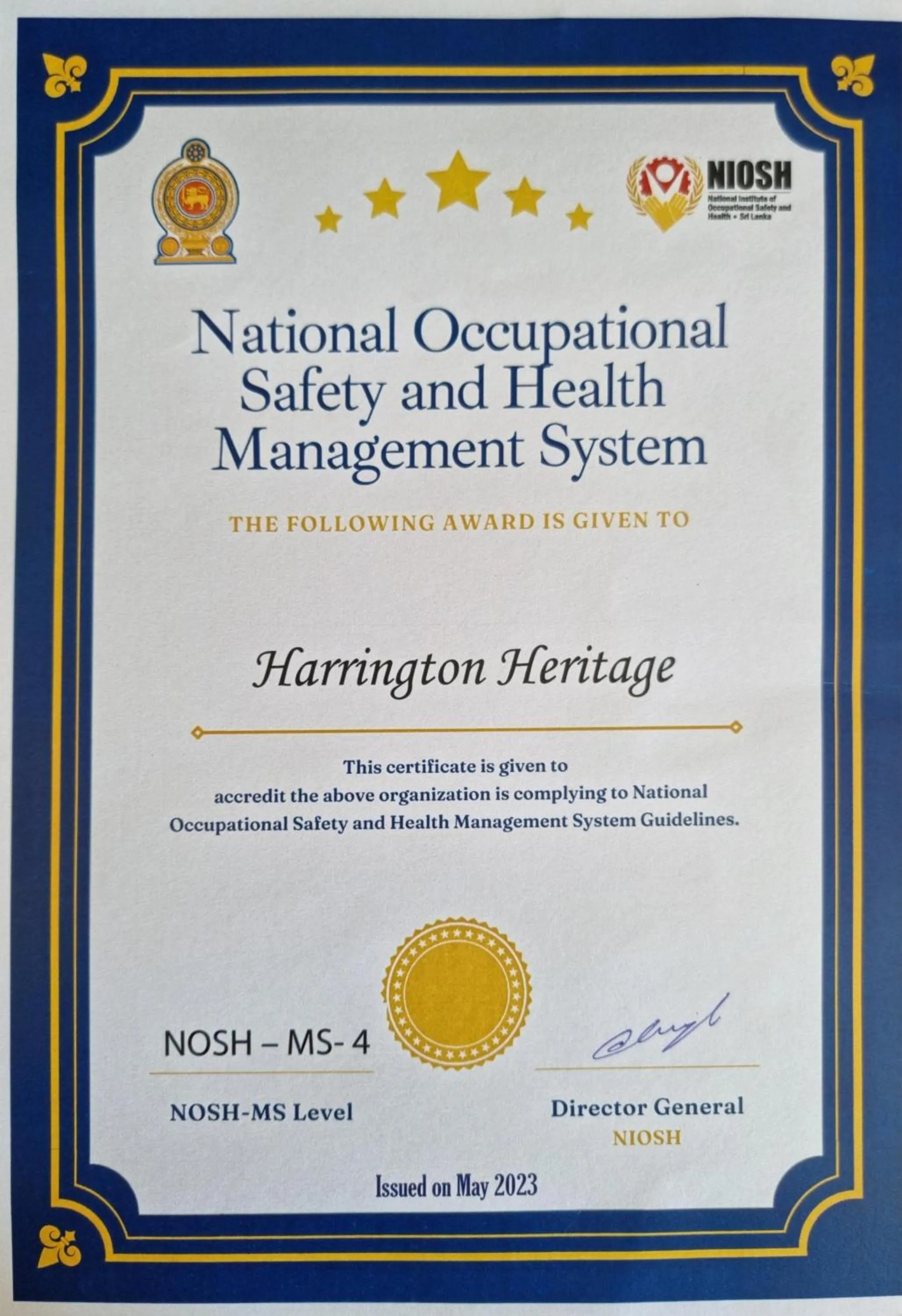 Certificate/Award in Harrington Heritage