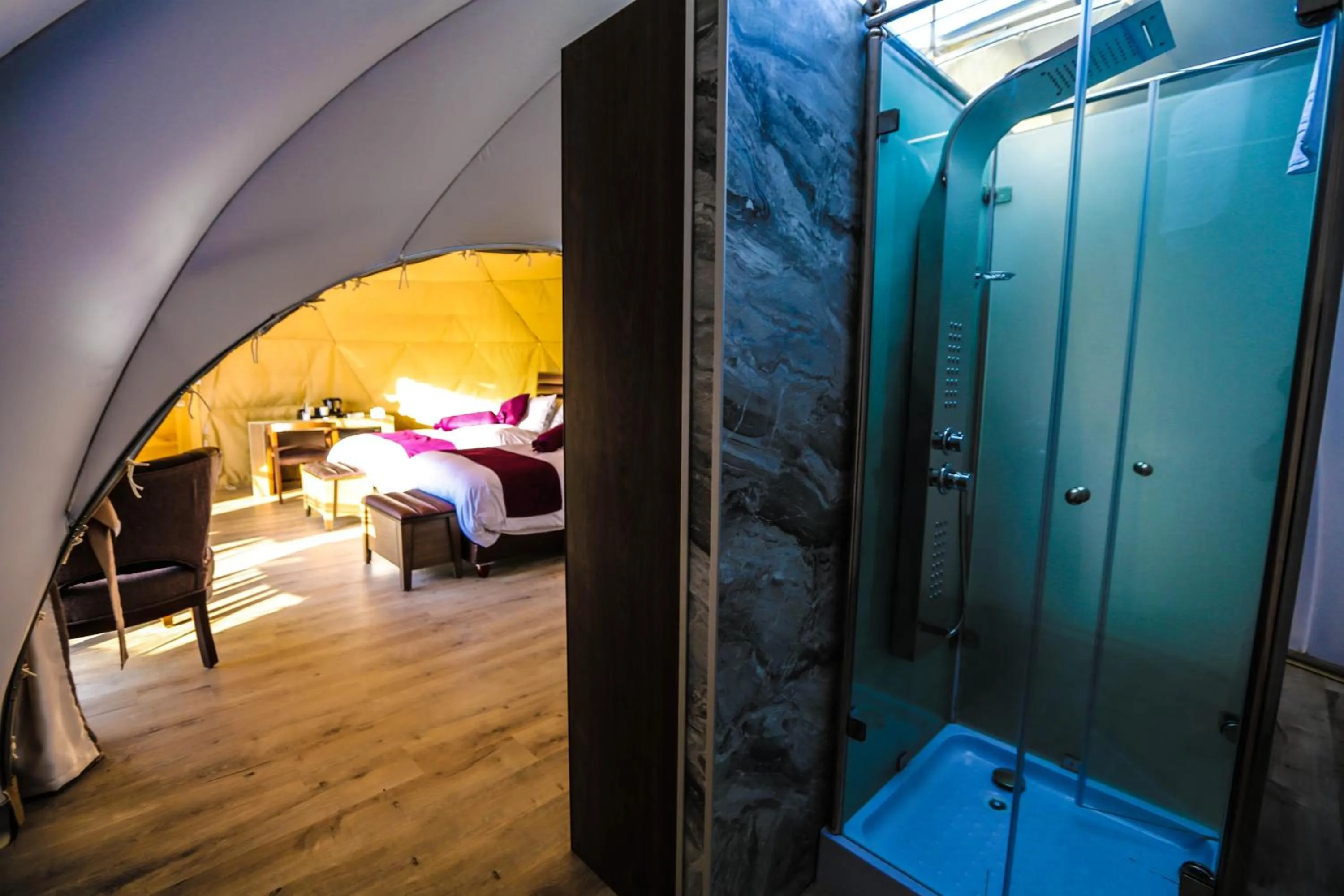 Bathroom, Bed in Wadi Rum UFO Luxotel