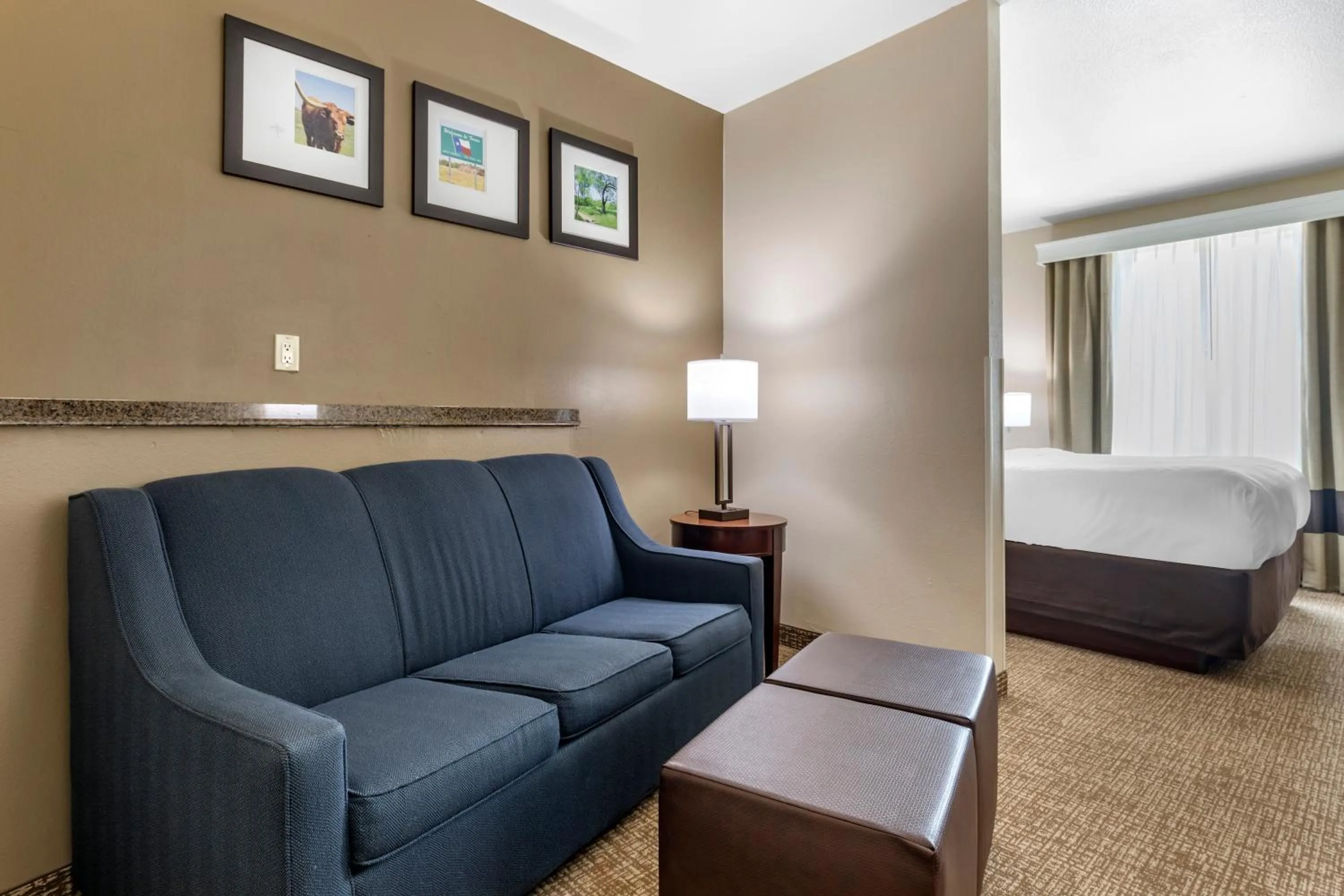 Living room, Bed in Comfort Suites Plano - Dallas North