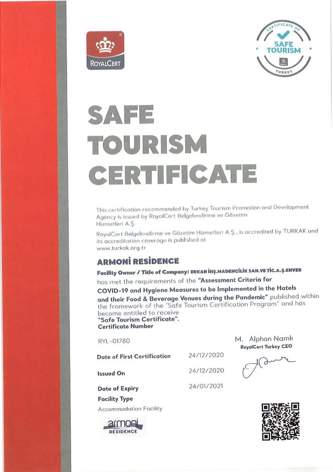 Logo/Certificate/Sign in Armoni Residence & Hotel