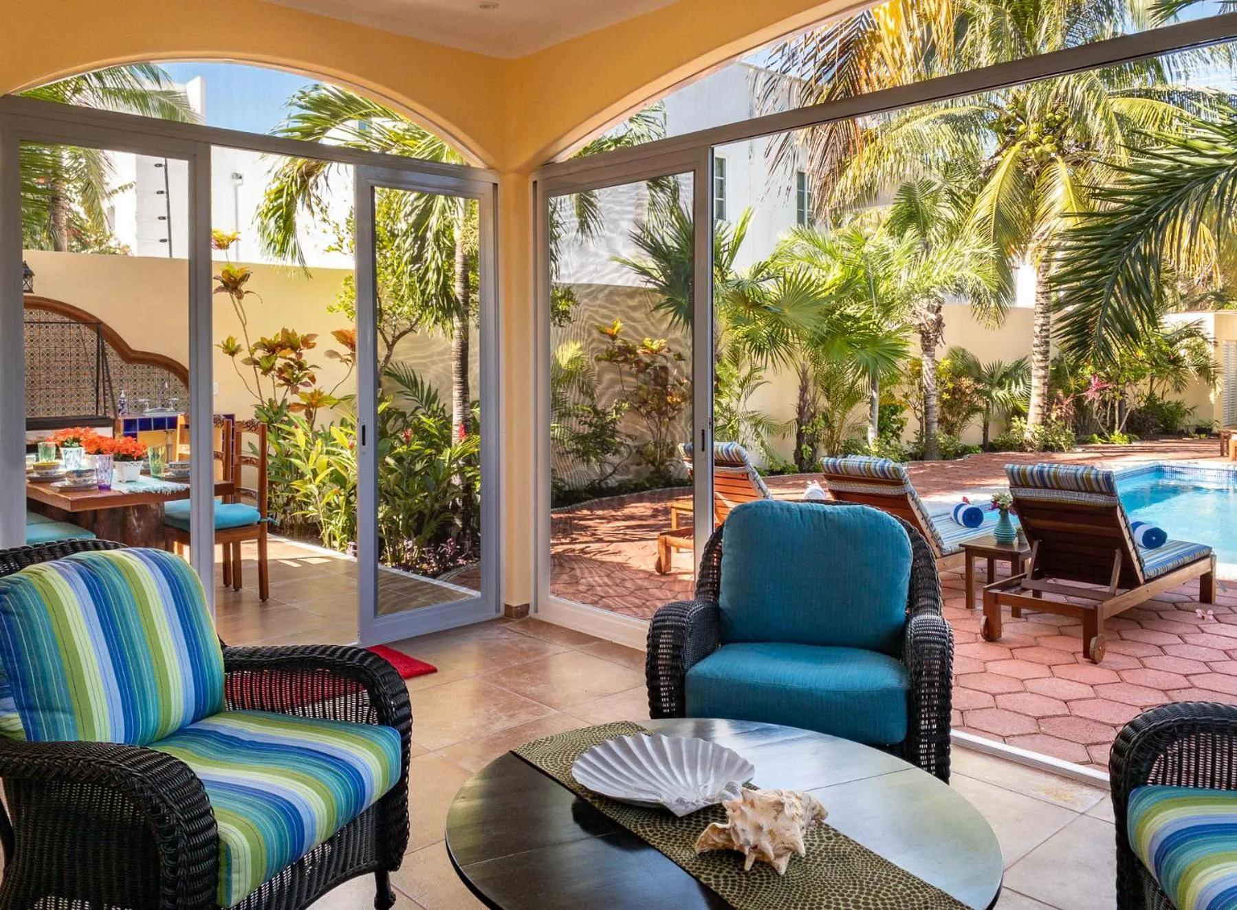Patio in Casa Zarah - Hacienda Family Home - Pool and 2-Block to Beach