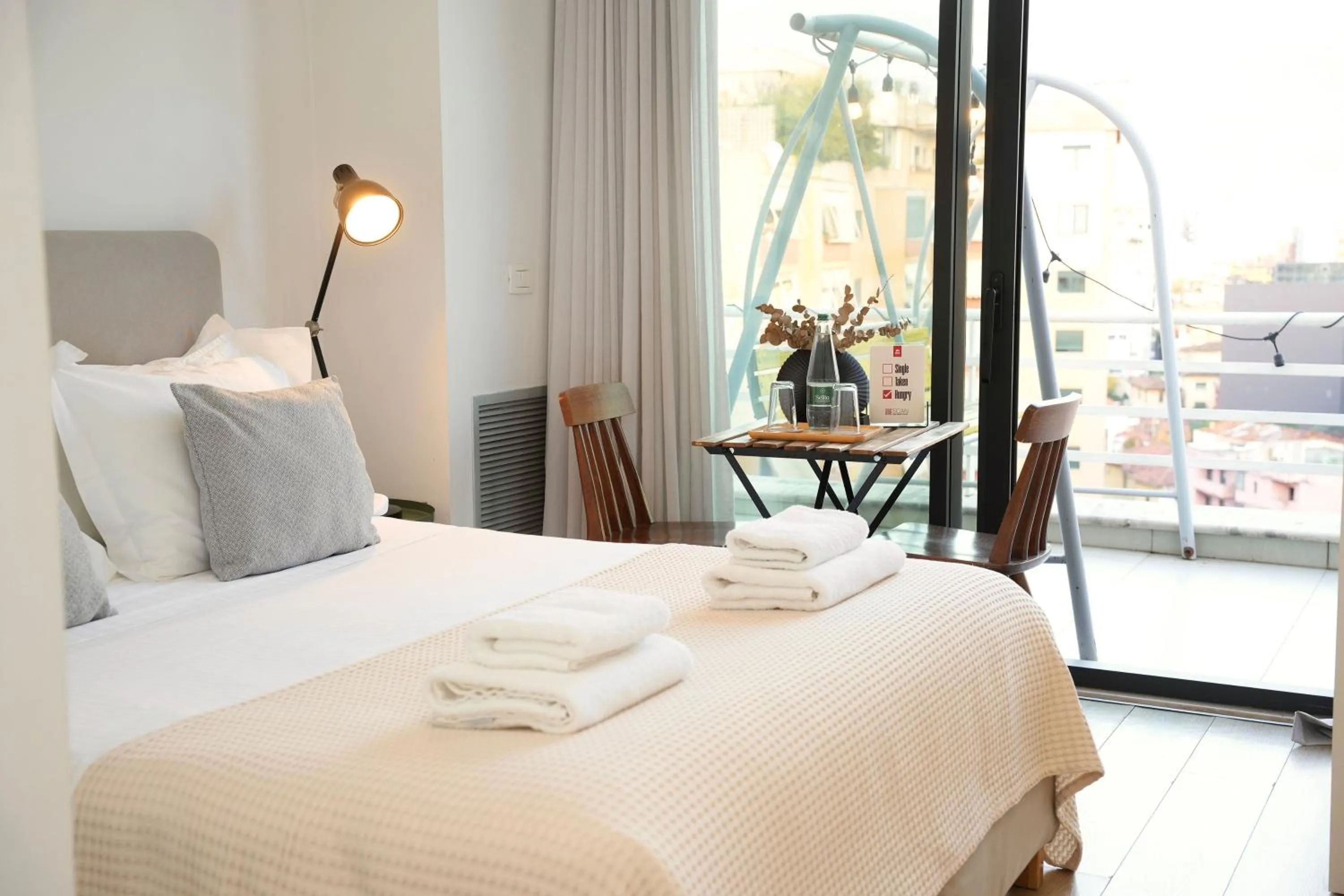 View (from property/room), Bed in Rooftop Tirana