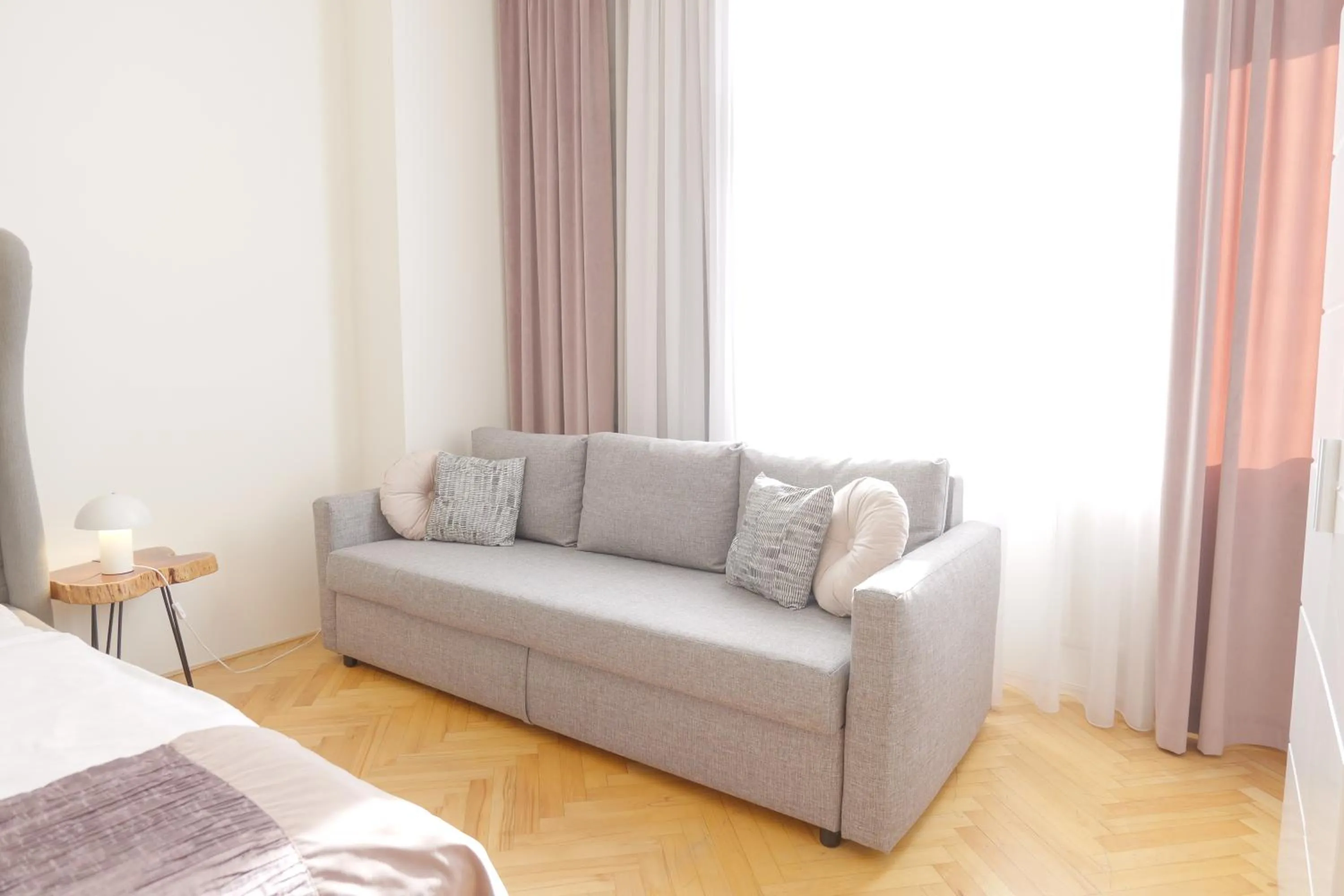 Living room, Bed in Gold Art Apartments