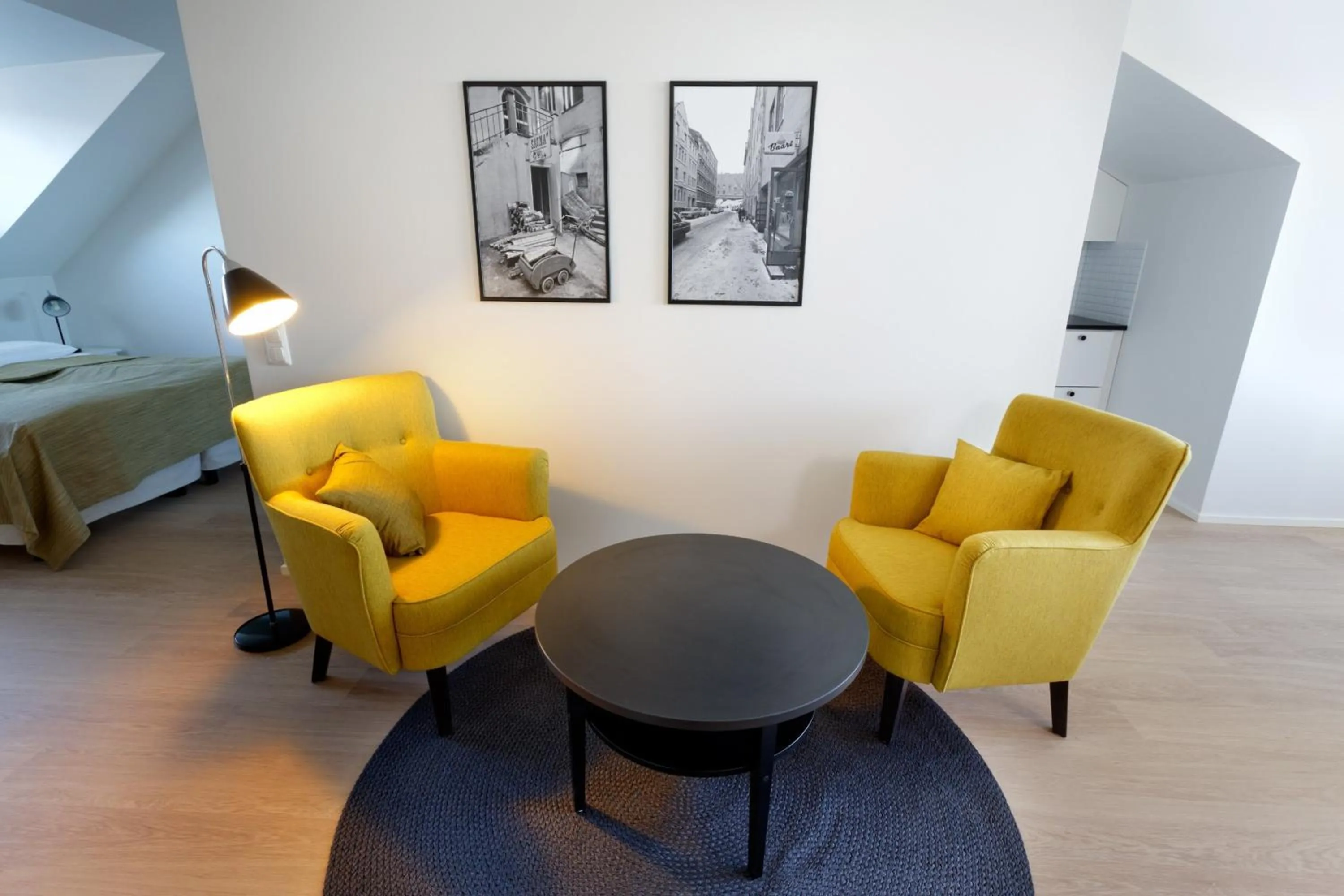 Living room, Bed in Forenom Serviced Apartments Helsinki Kruununhaka