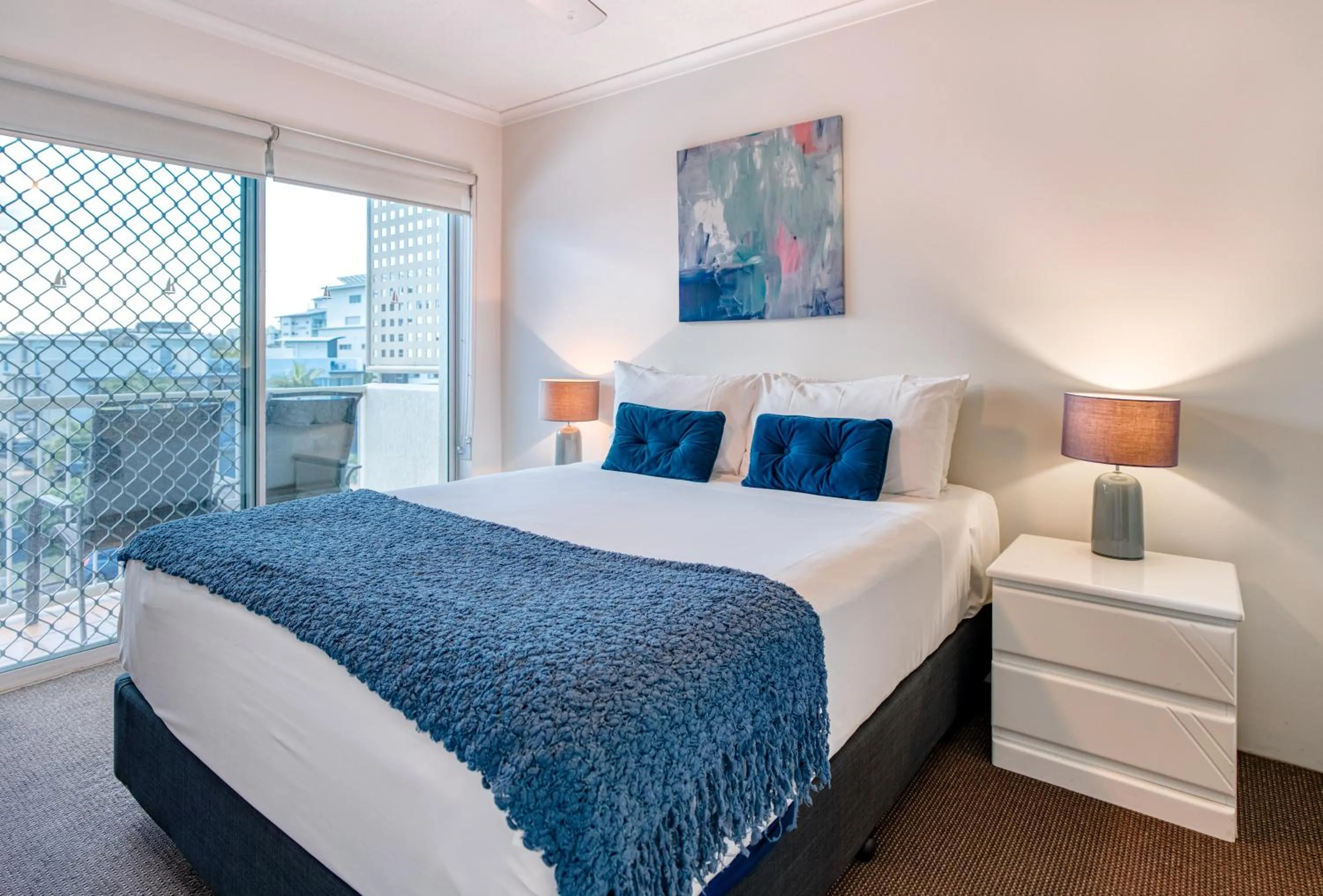 View (from property/room), Bed in Sailport Mooloolaba Apartments