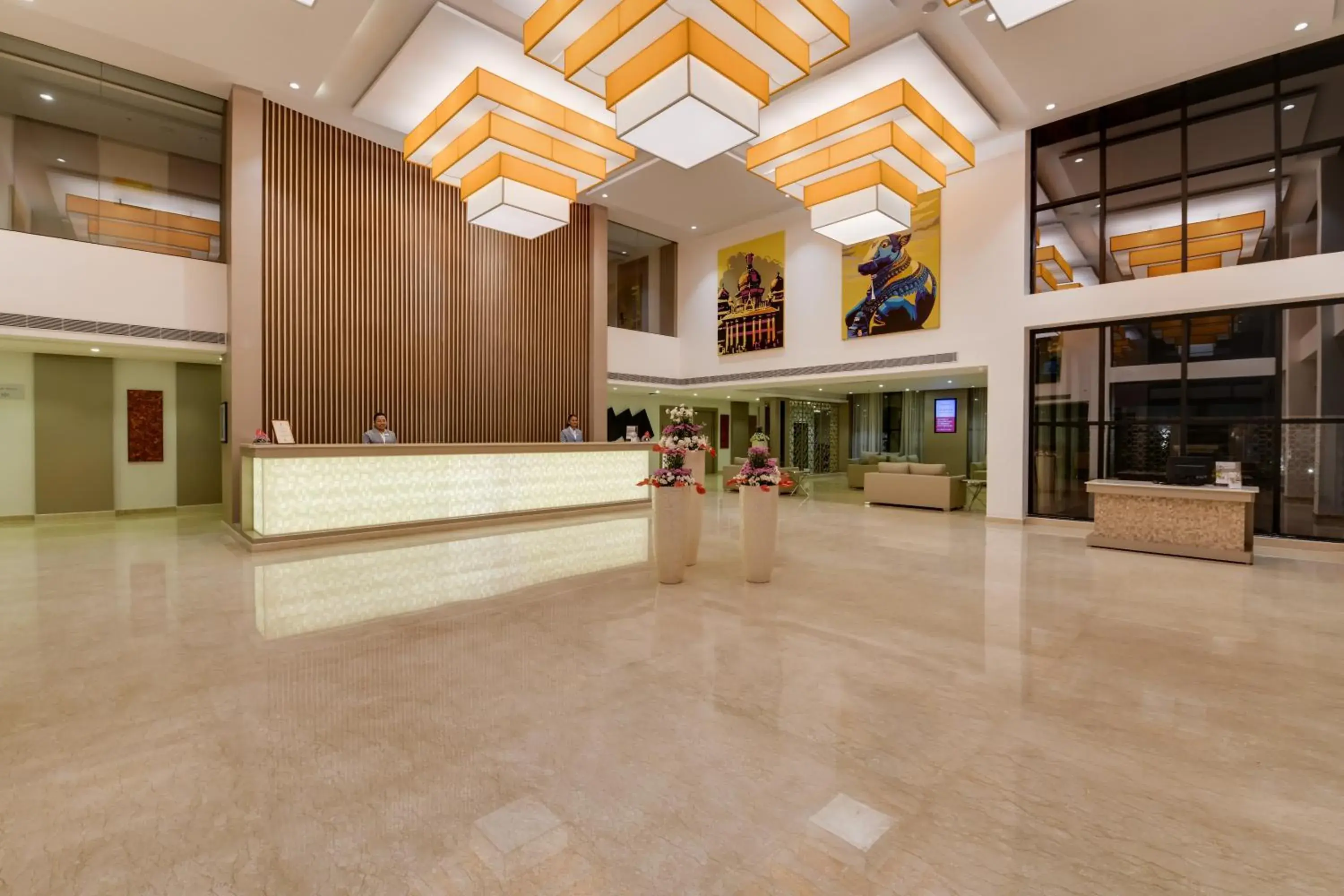 Lobby or reception in Ramada by Wyndham Bengaluru Yelahanka Lobby or reception in Ramada by Wyndham Bengaluru Yelahanka