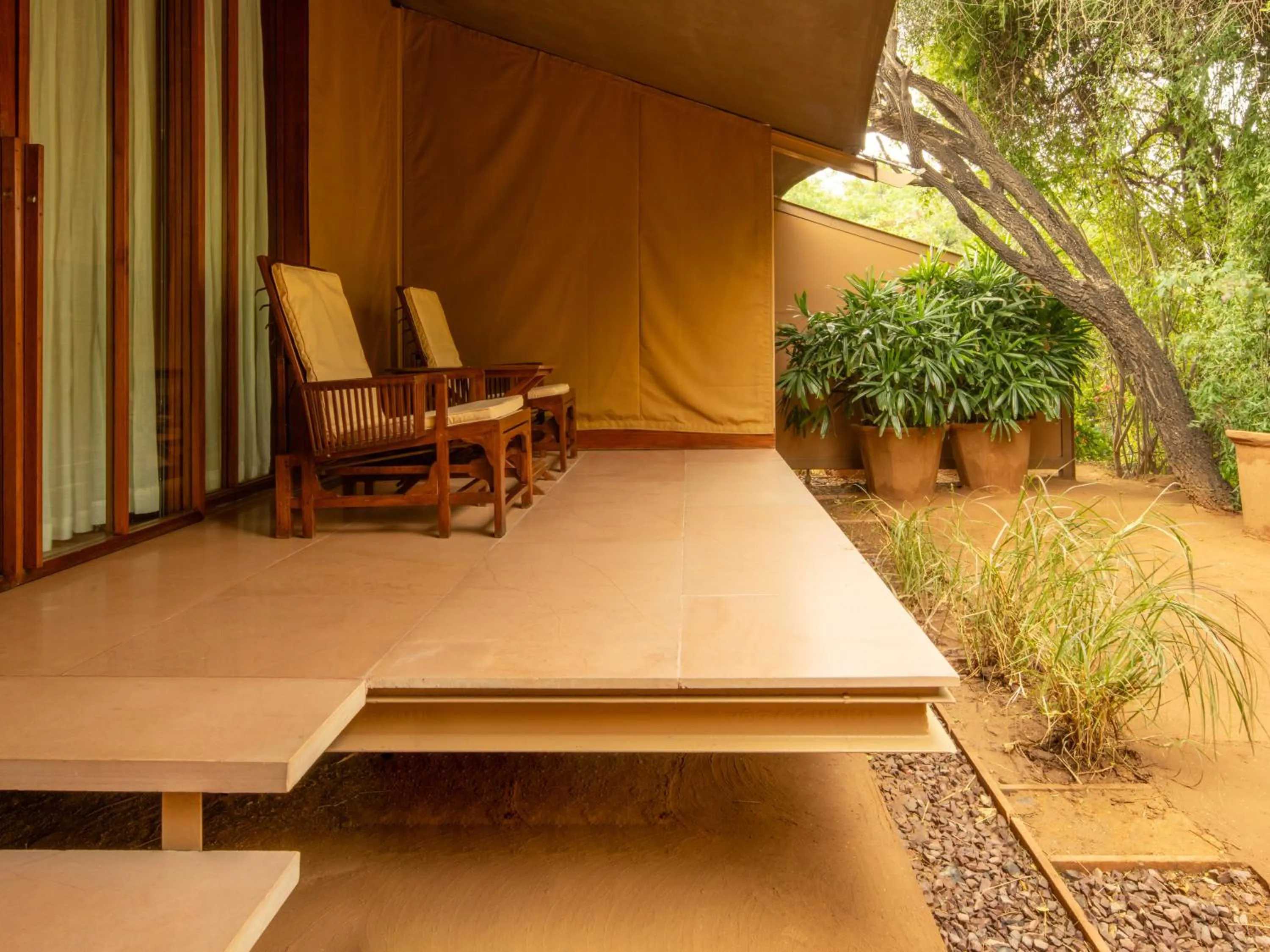 Seating area in RAAS Chhatrasagar, Nimaj, District Pali