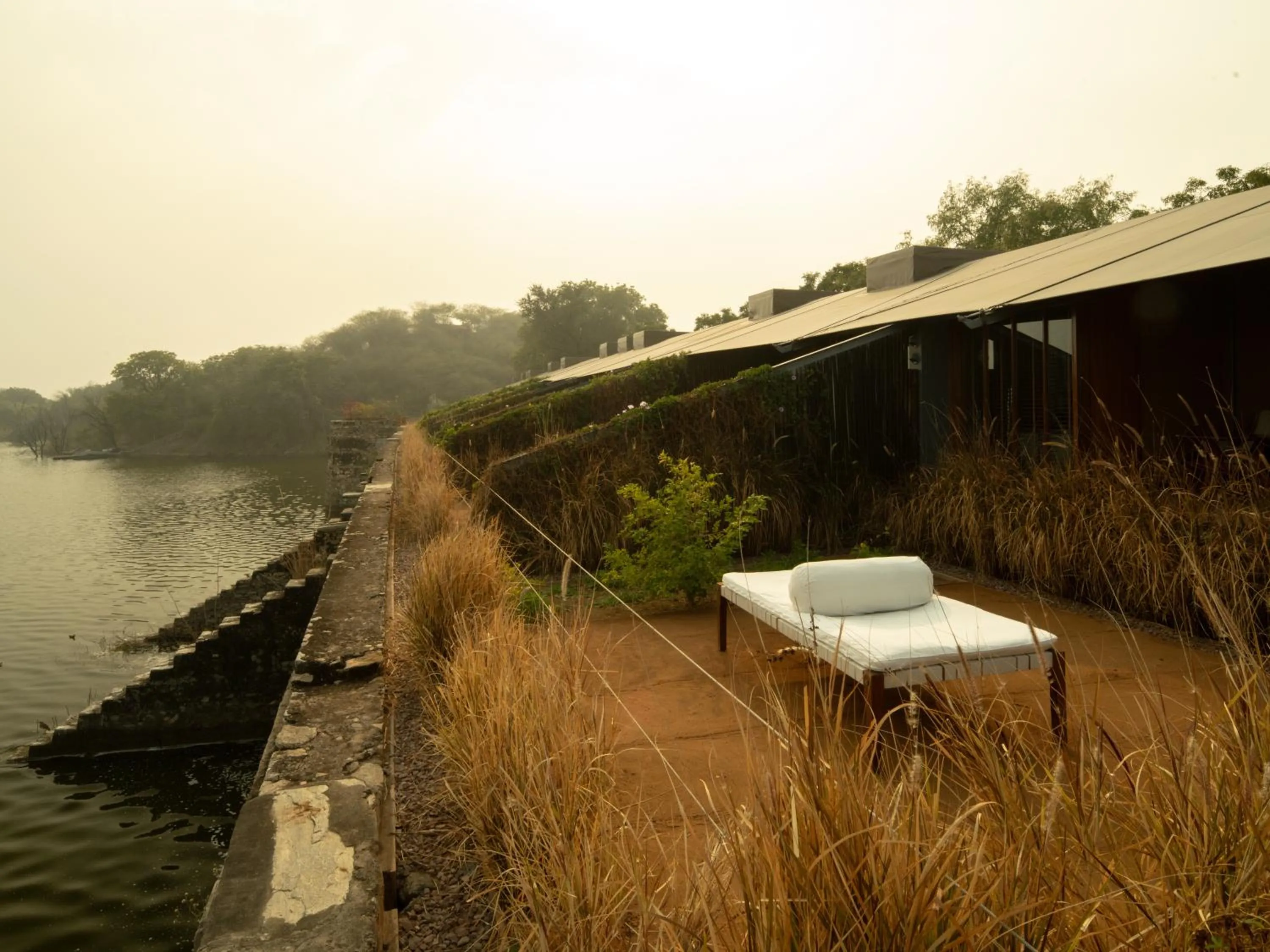 Seating area in RAAS Chhatrasagar, Nimaj, District Pali