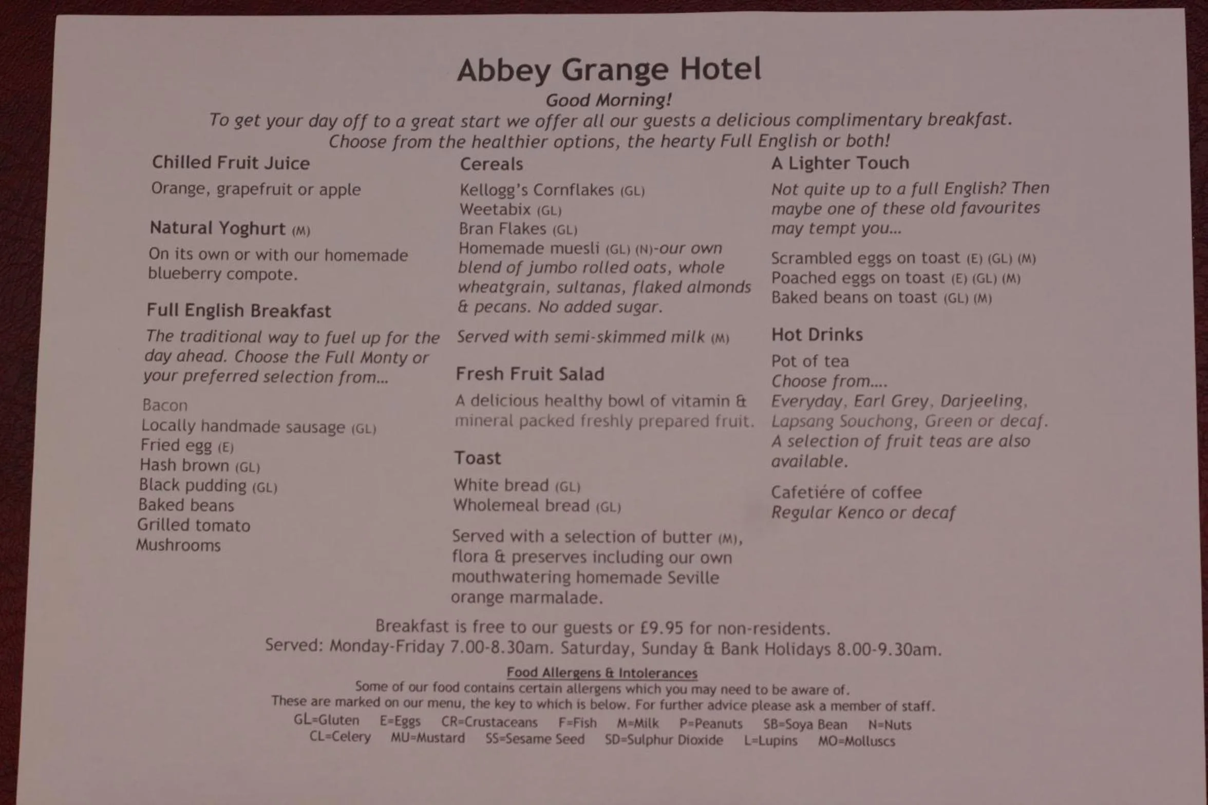 English/Irish breakfast in Abbey Grange Hotel